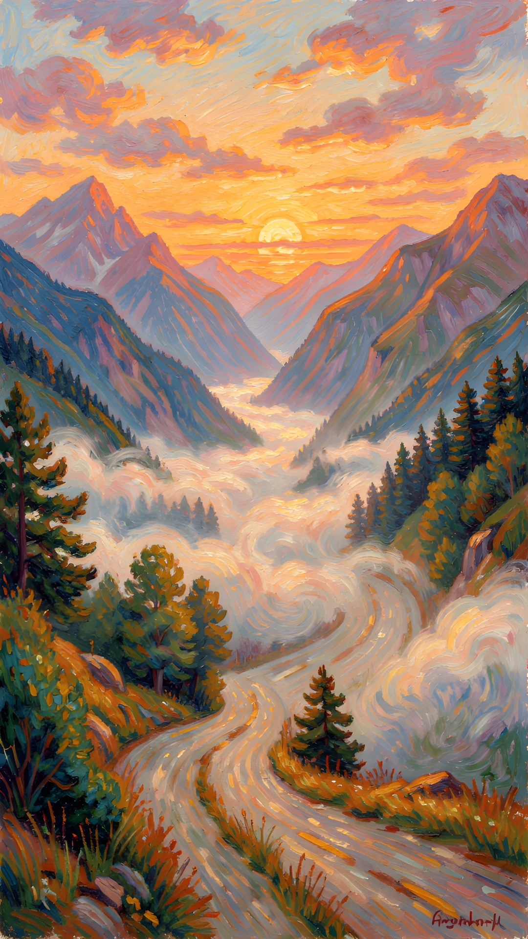 Impressionist Mountain Scene
