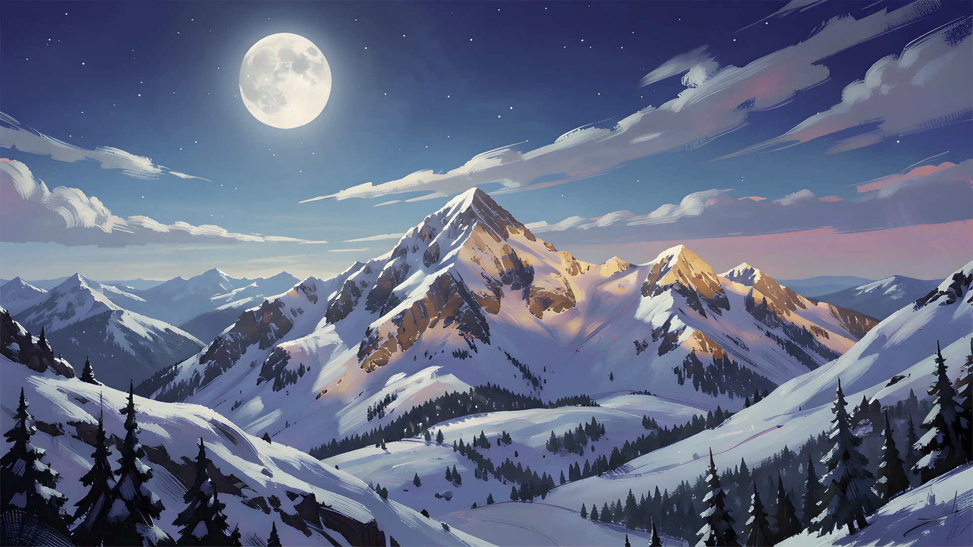 Moonlit Mountain Scene