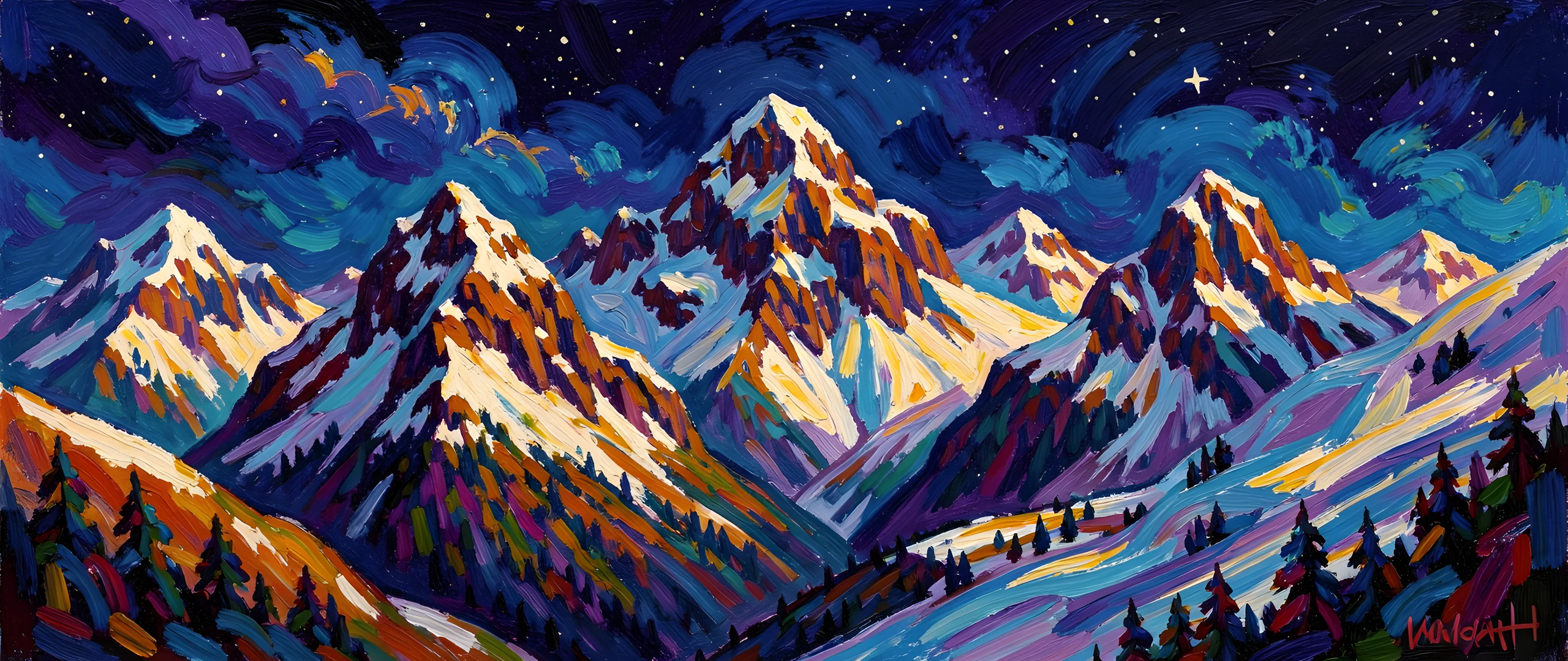 Impressionist Mountain Night