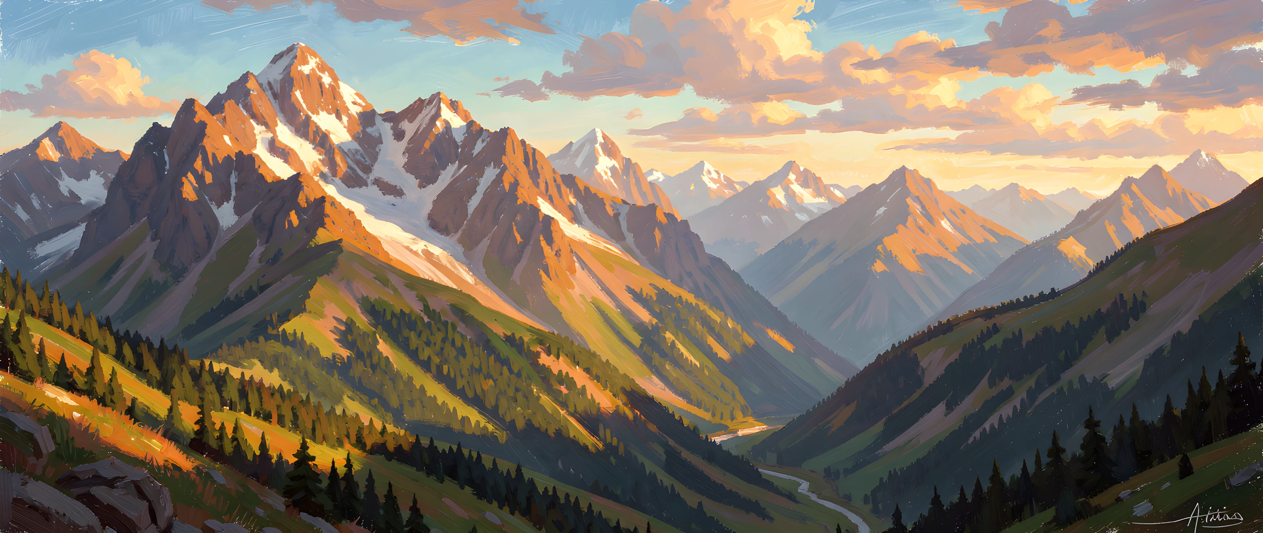 Impressionist Mountain Scene