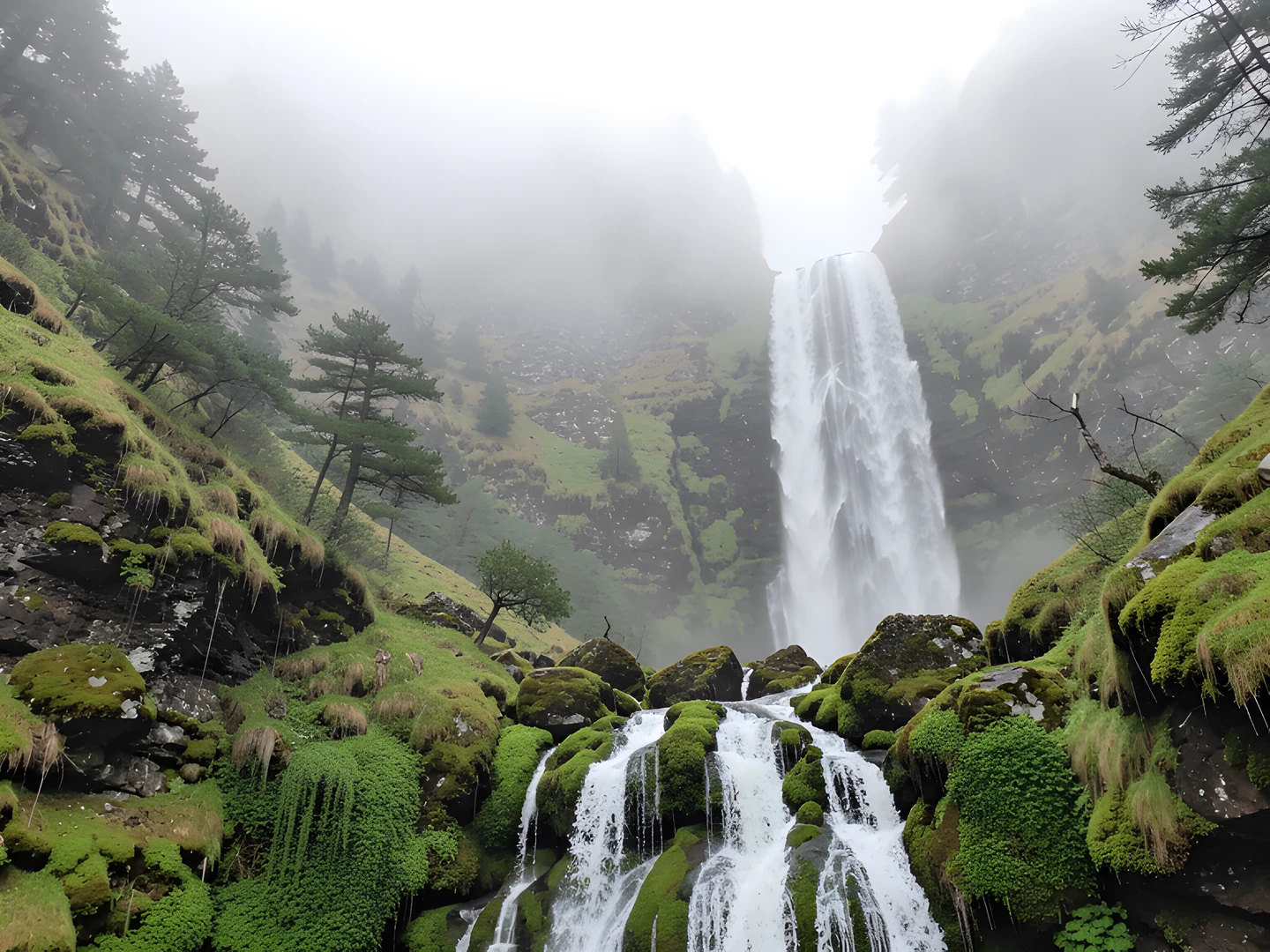 Misty Waterfall Scene
