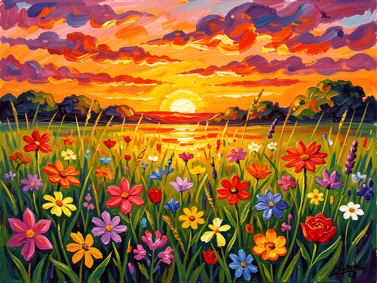 Impressionist Wildflower Field
