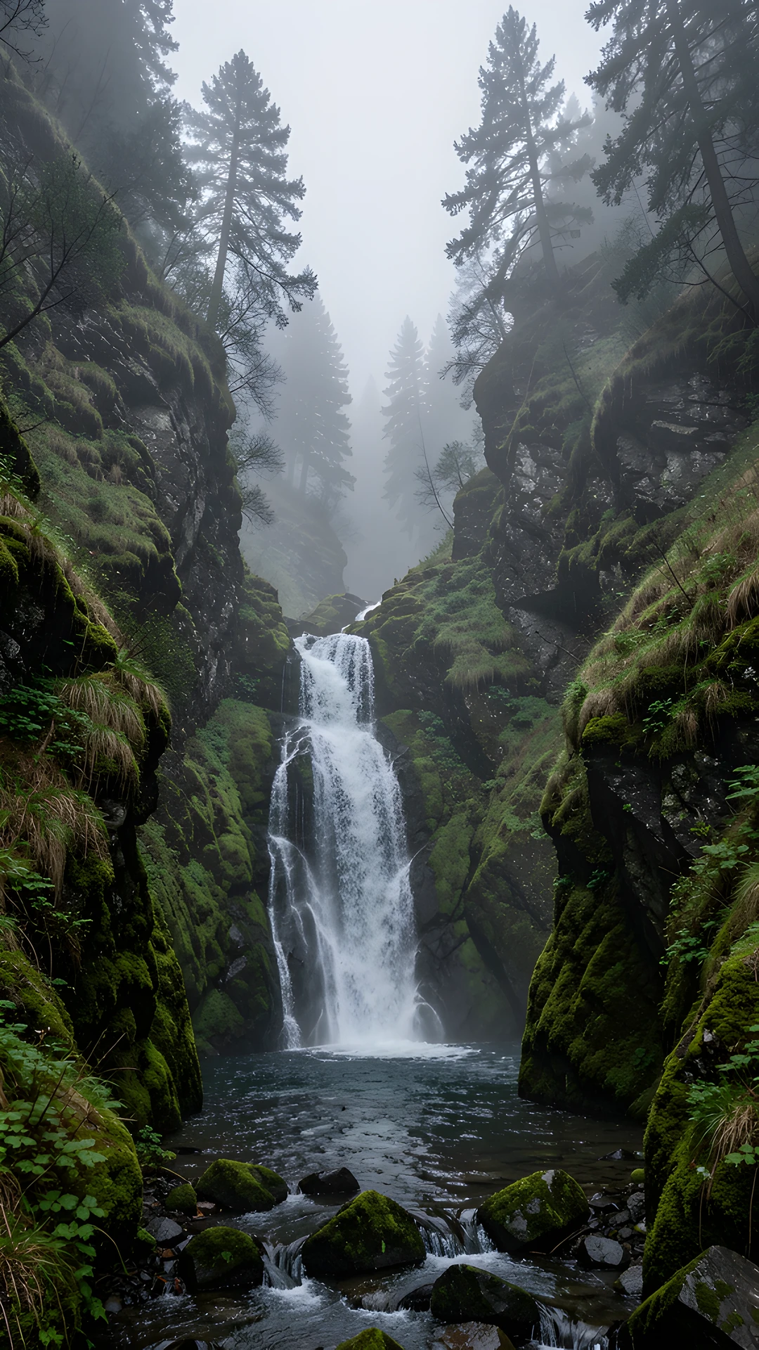 Misty Waterfall Valley