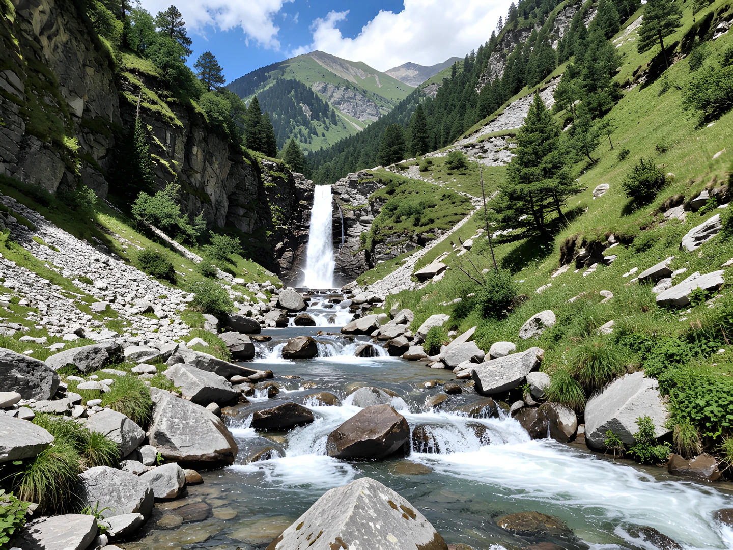 Mountain Waterfall Scene