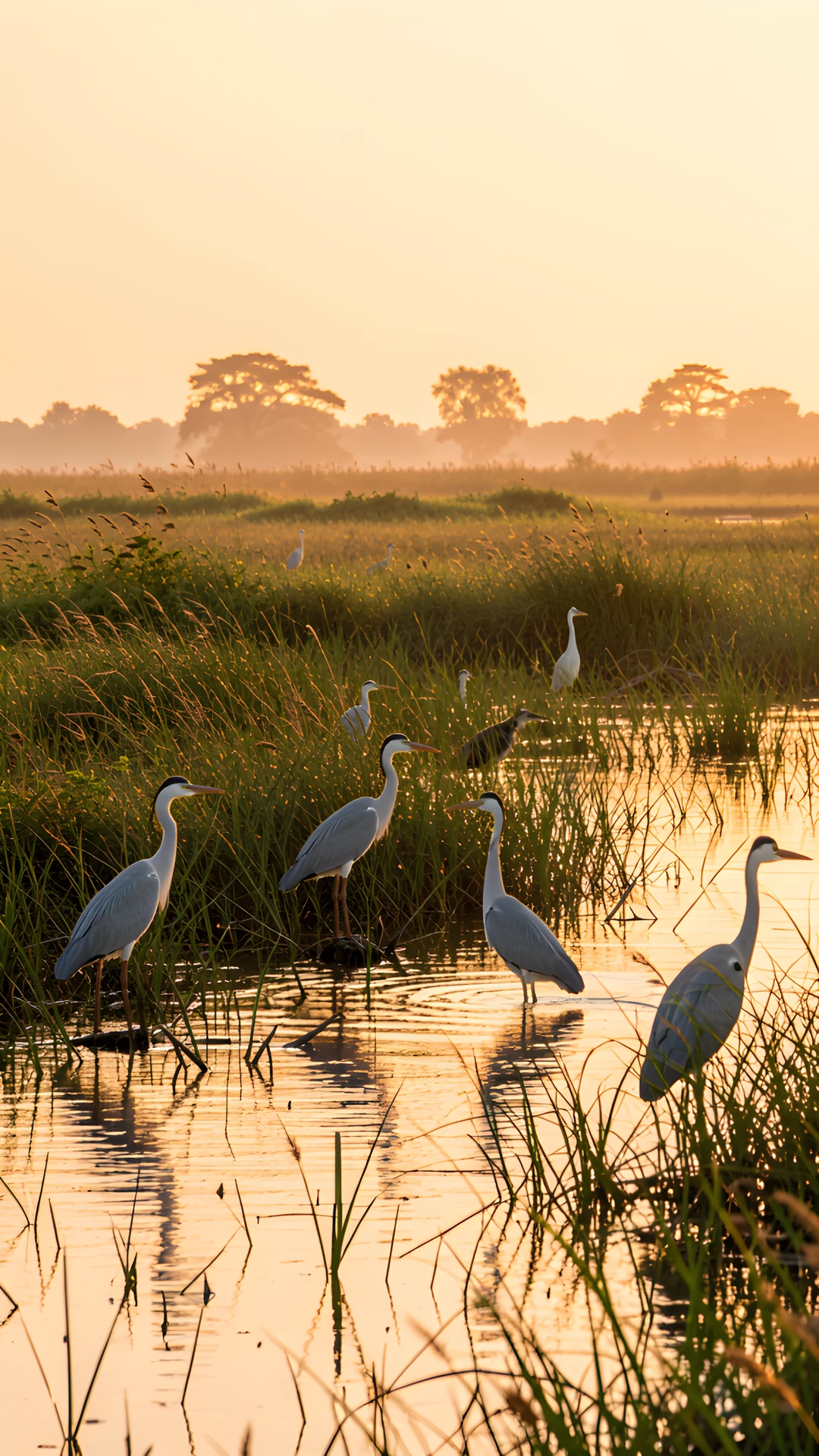 Wetland Morning Herons