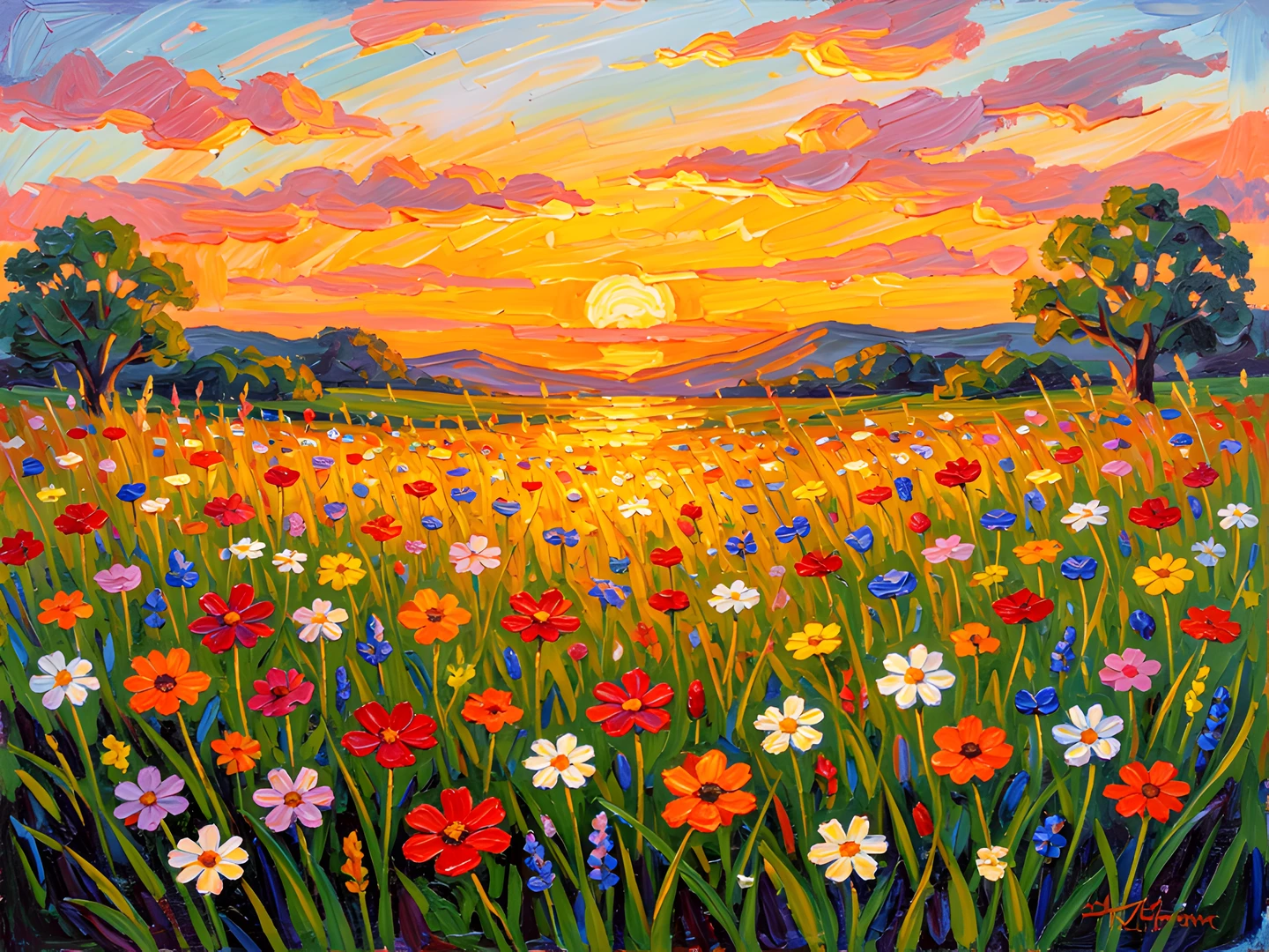 Impressionist Wildflower Field