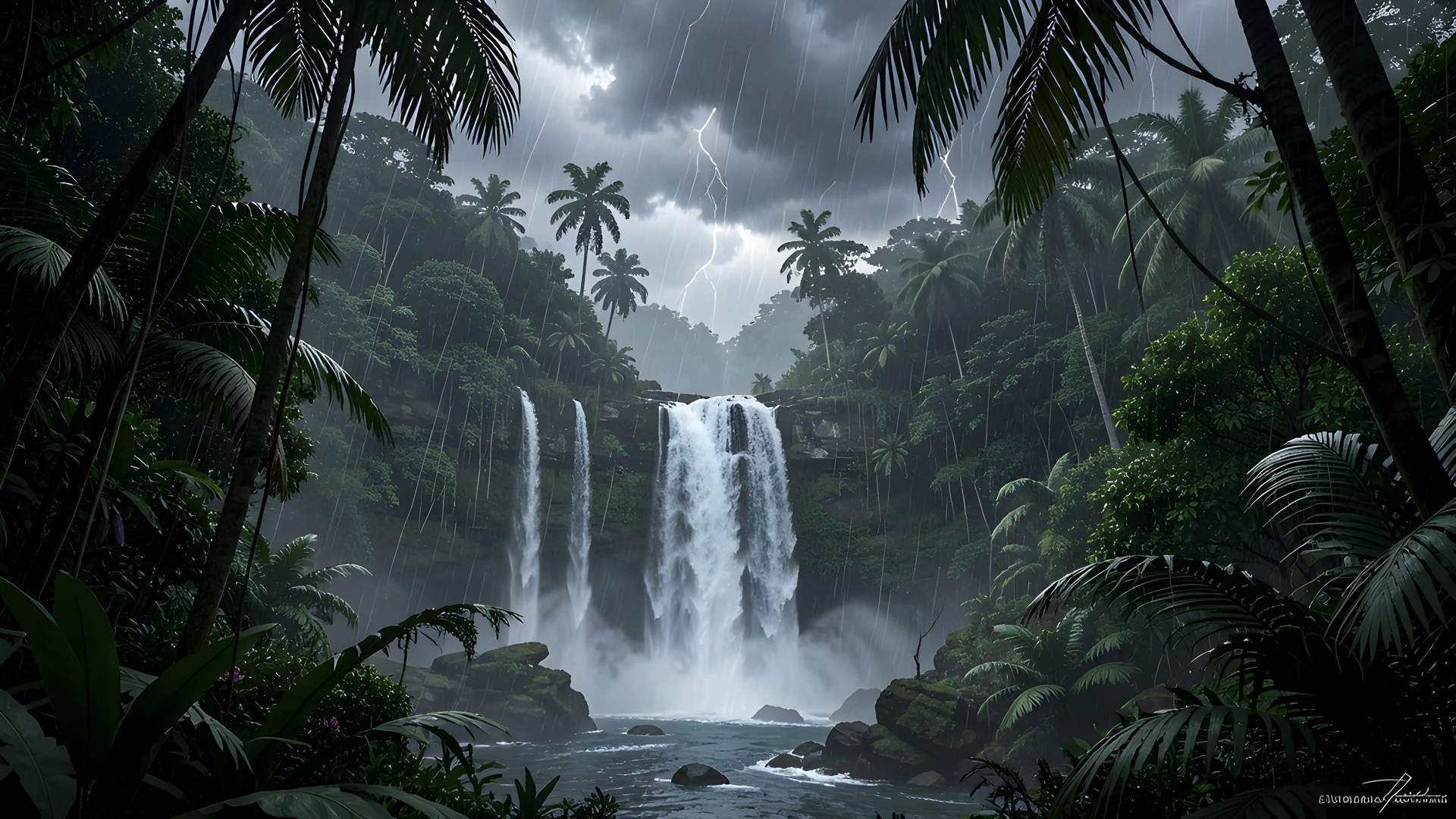 Tropical Waterfall Scene