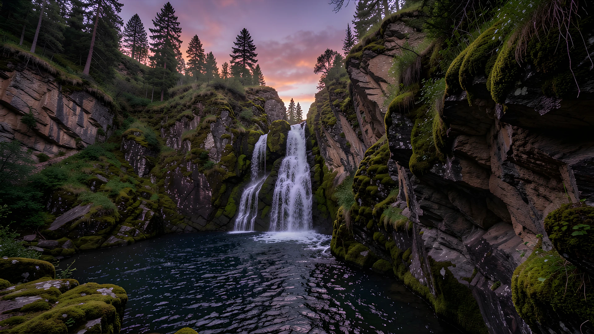 Misty Waterfall Valley