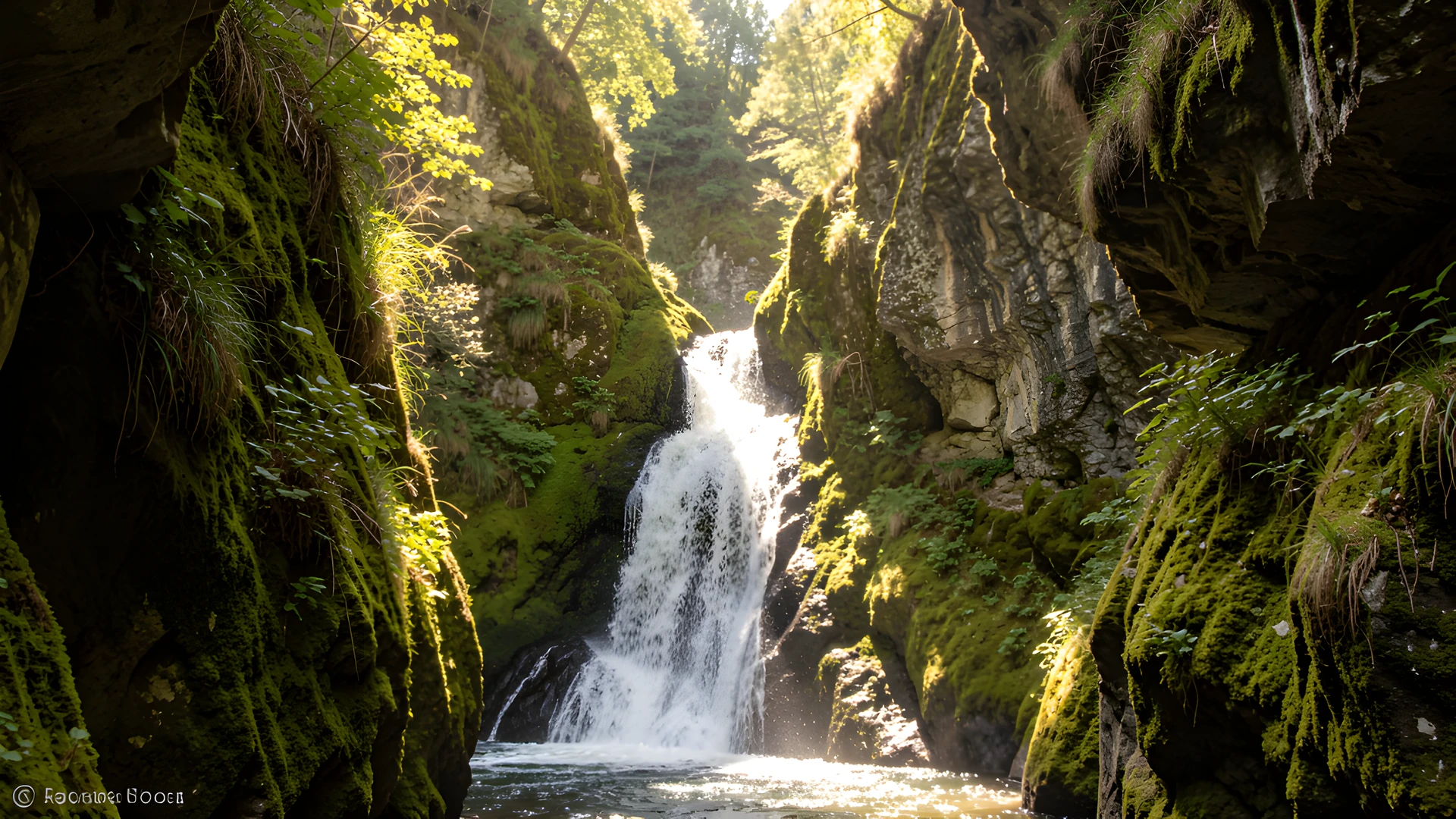 Misty Waterfall Scene