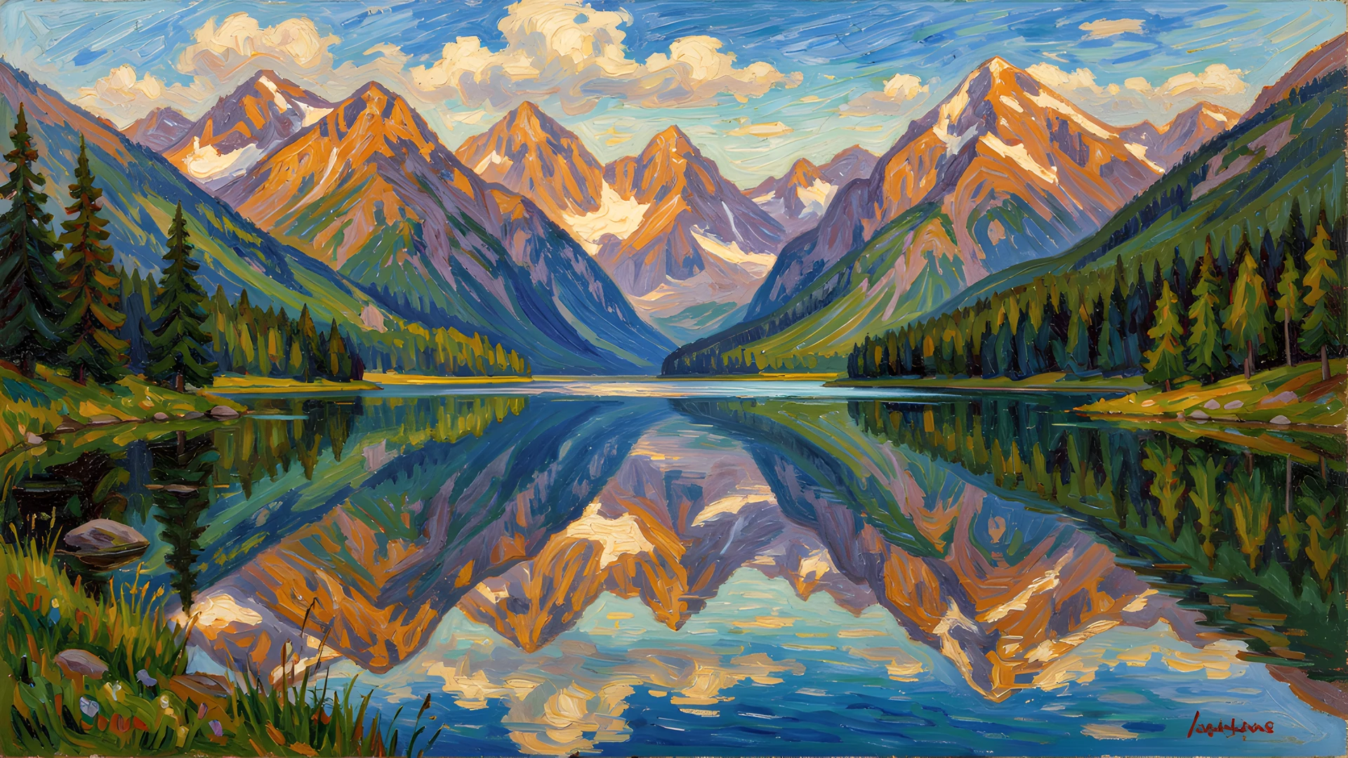 Impressionist Lake Scene
