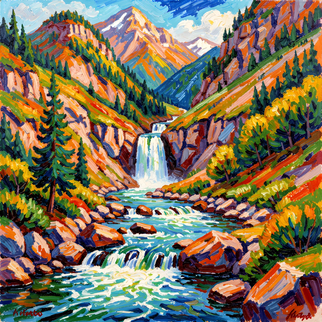 Impressionist Mountain Scene