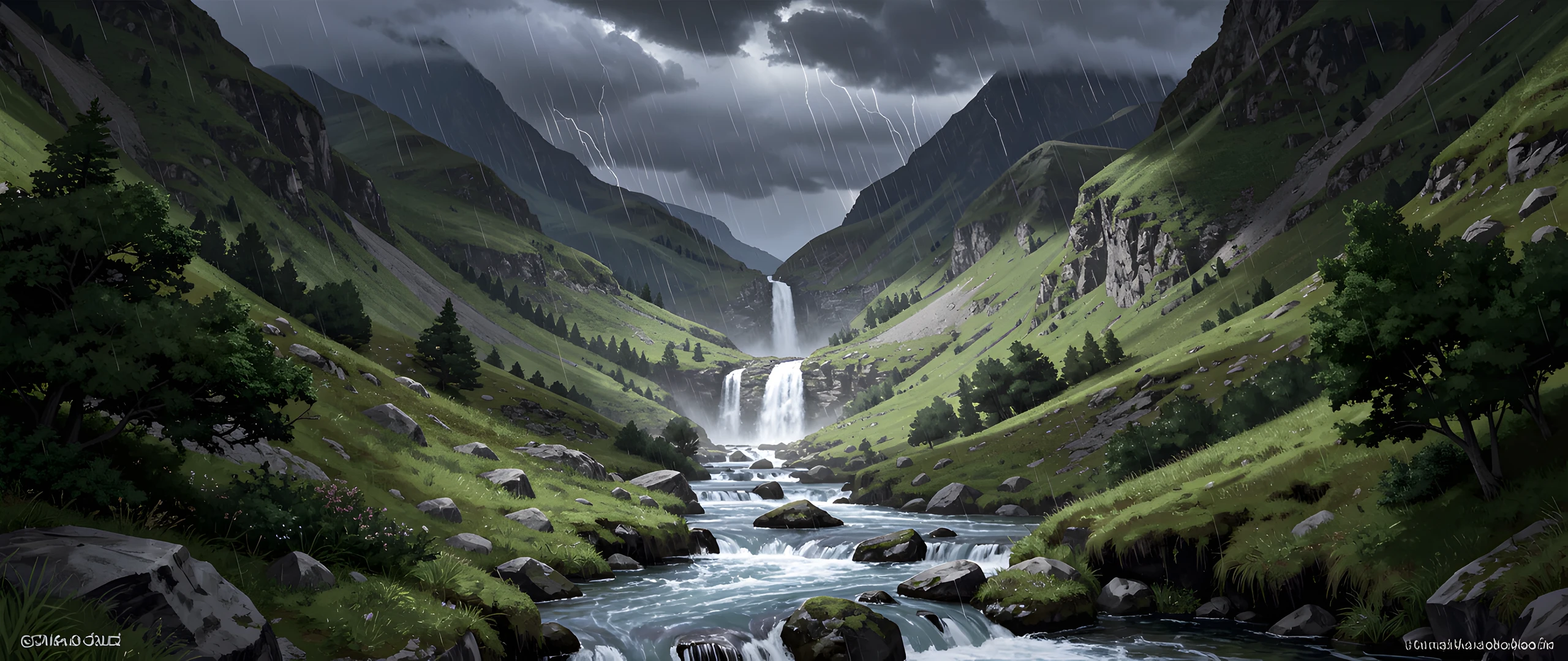 Turbulent Waterfall Scene