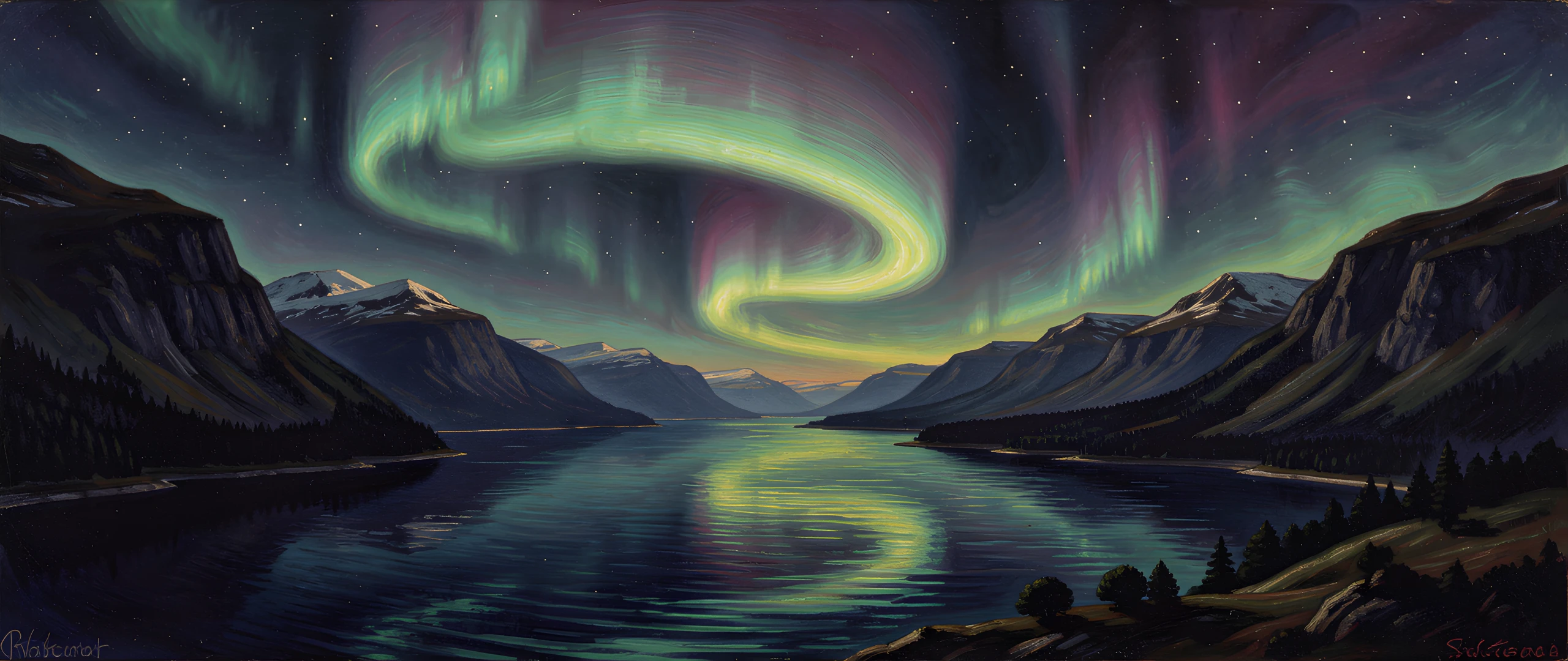 Aurora Fjord Landscape