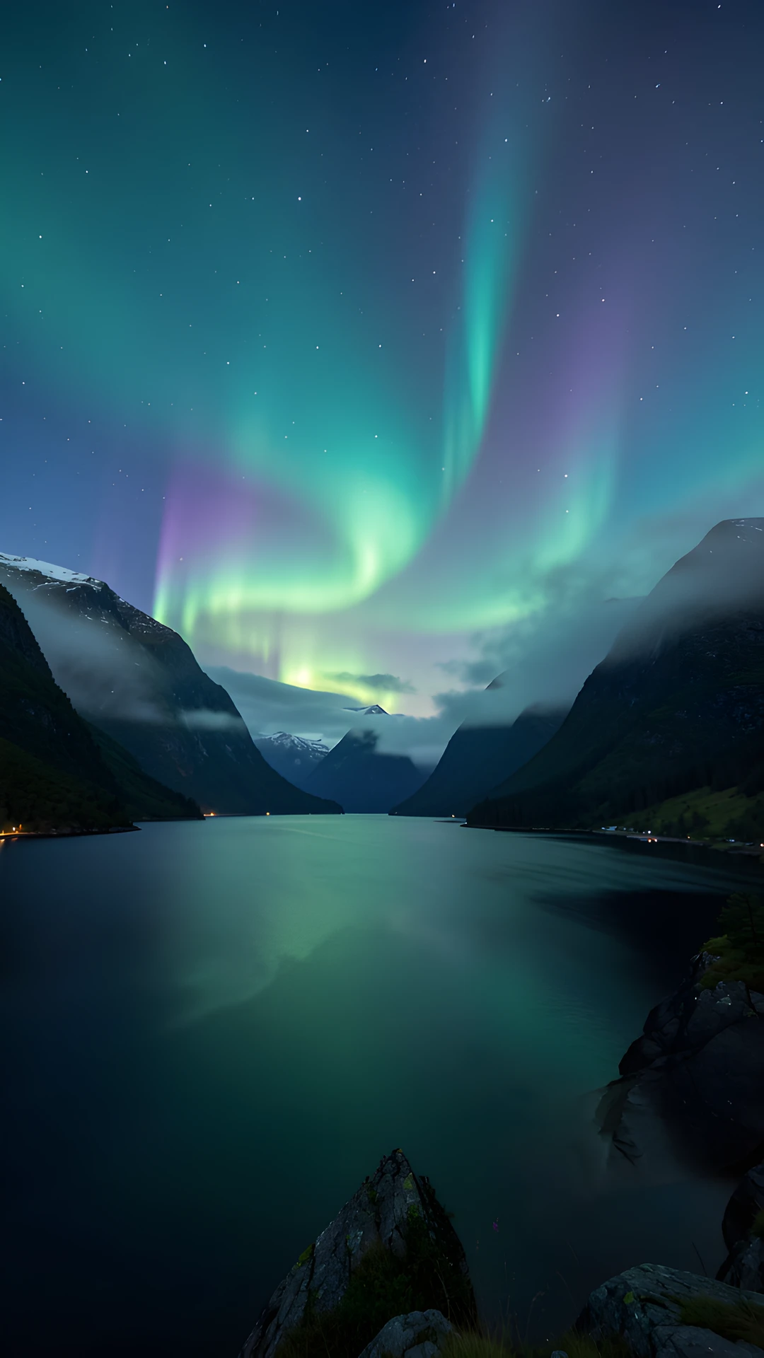 Aurora Fjord Scene