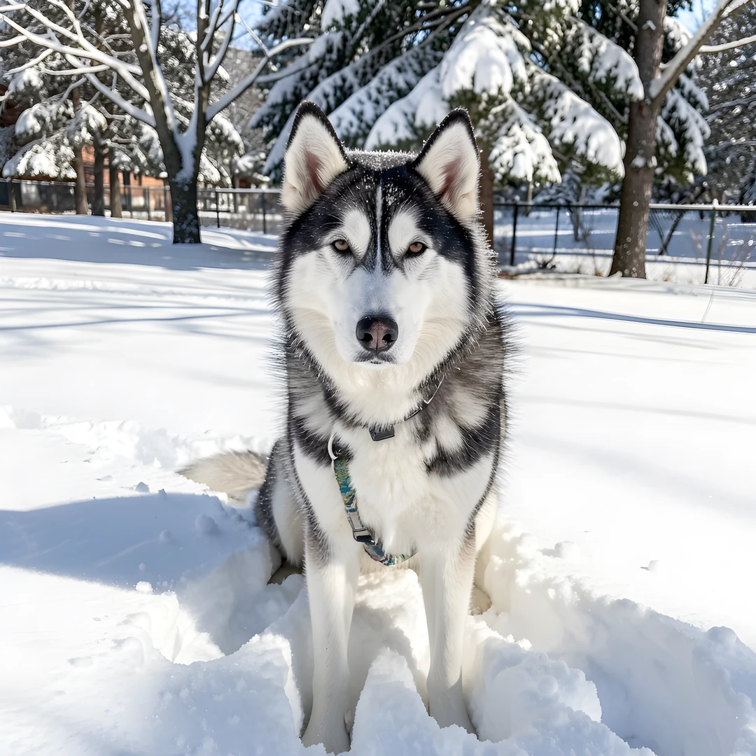 Husky Snow Scene