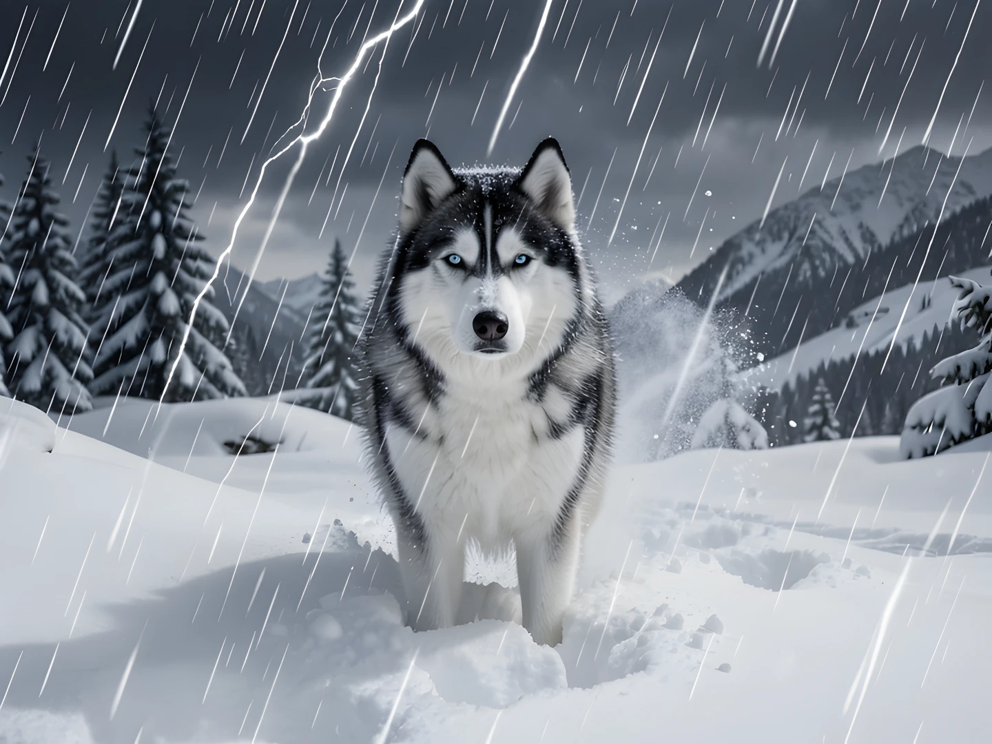 Winter Husky Scene