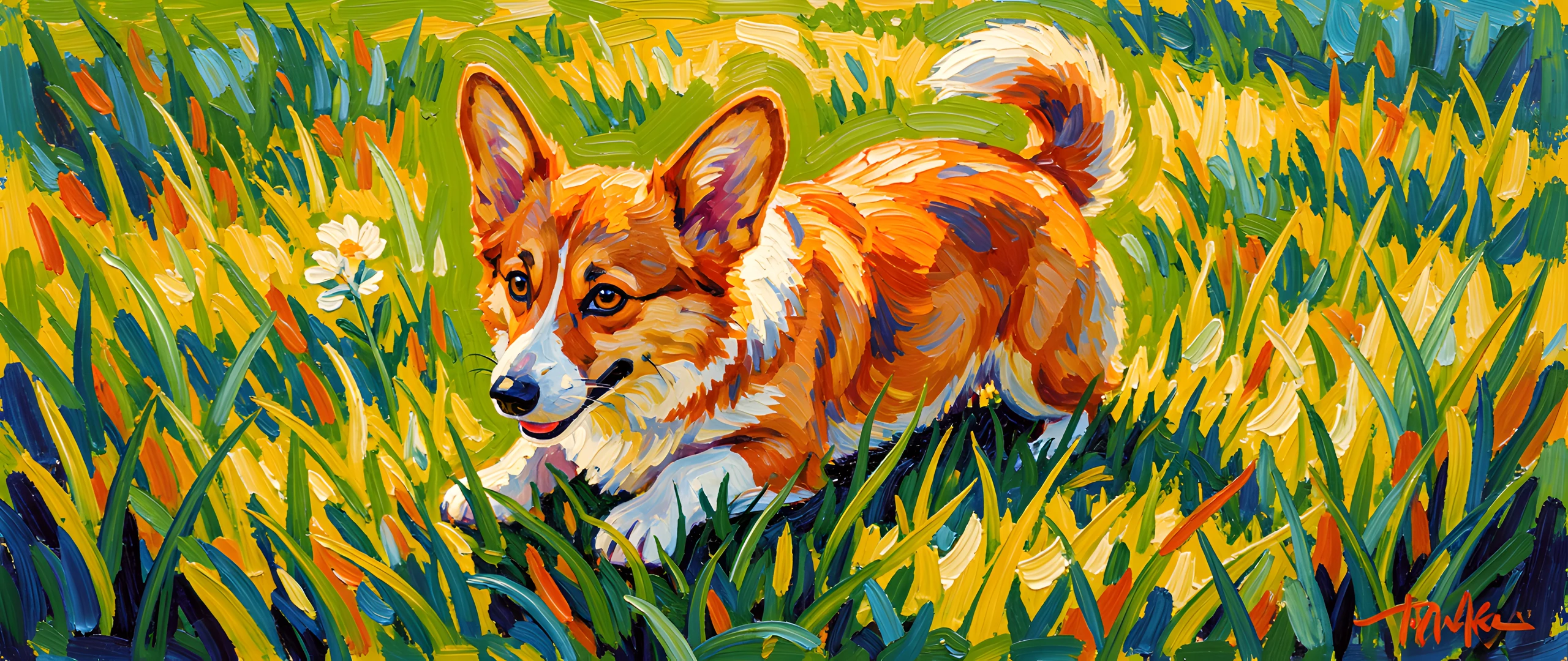 Impressionist Corgi Scene