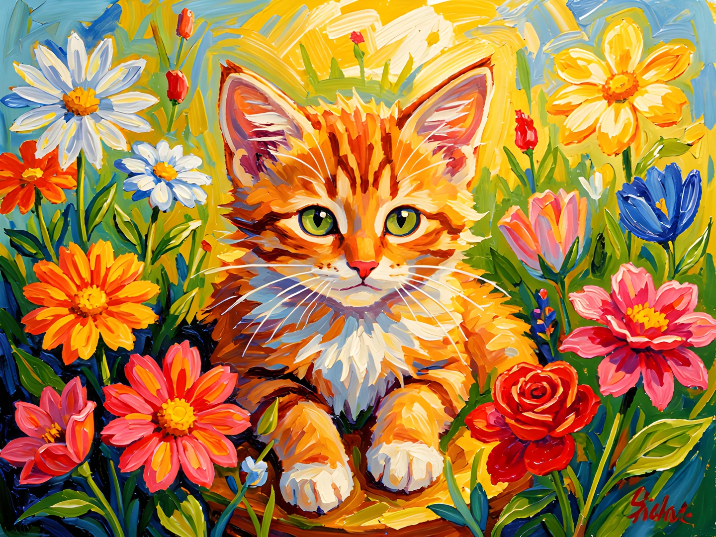 Impressionist Kitten Garden