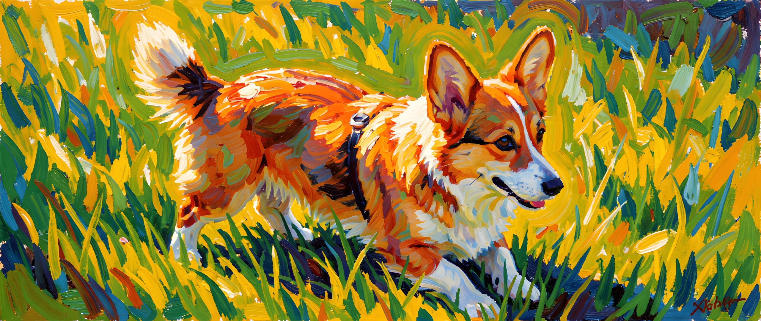 Impressionist Corgi Scene