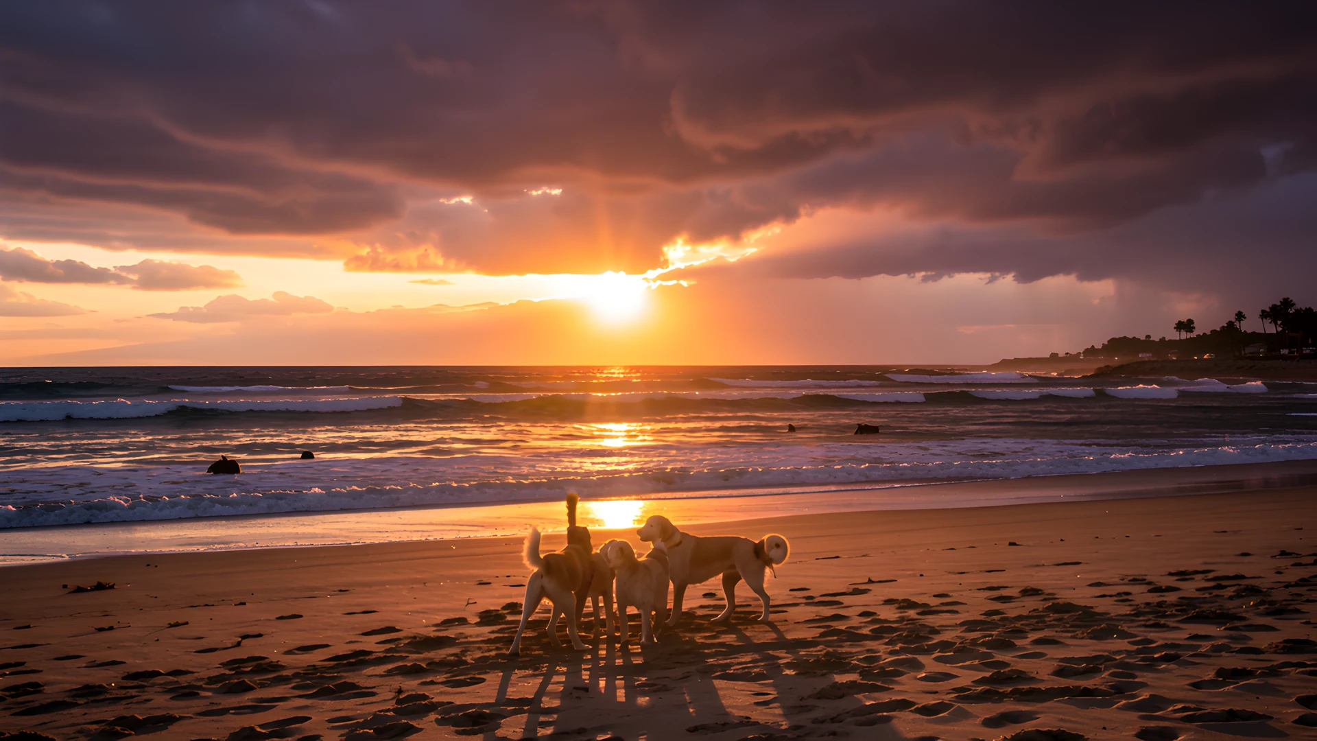 Surfing Sunset Dog