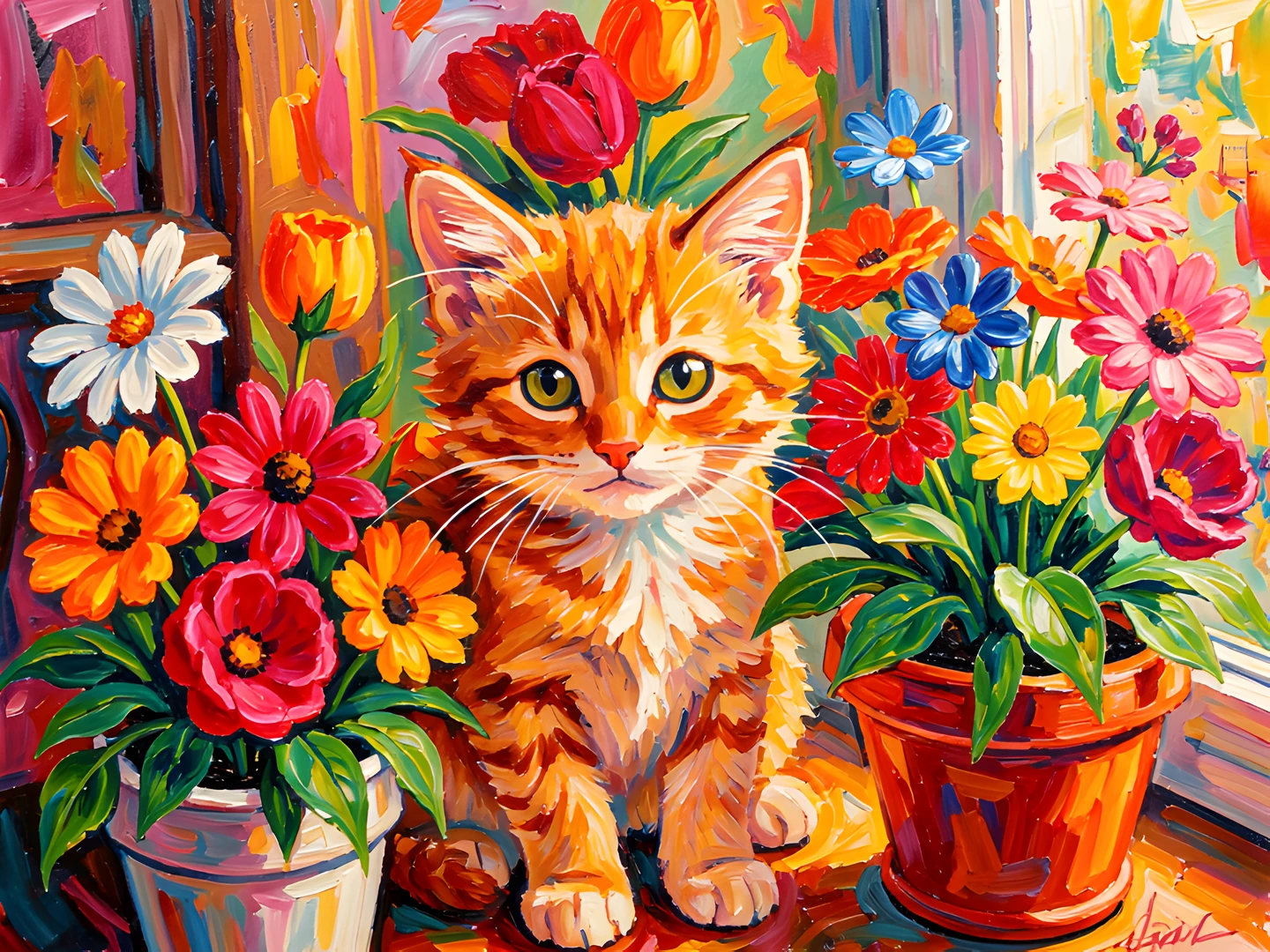 Impressionist Kitten Garden