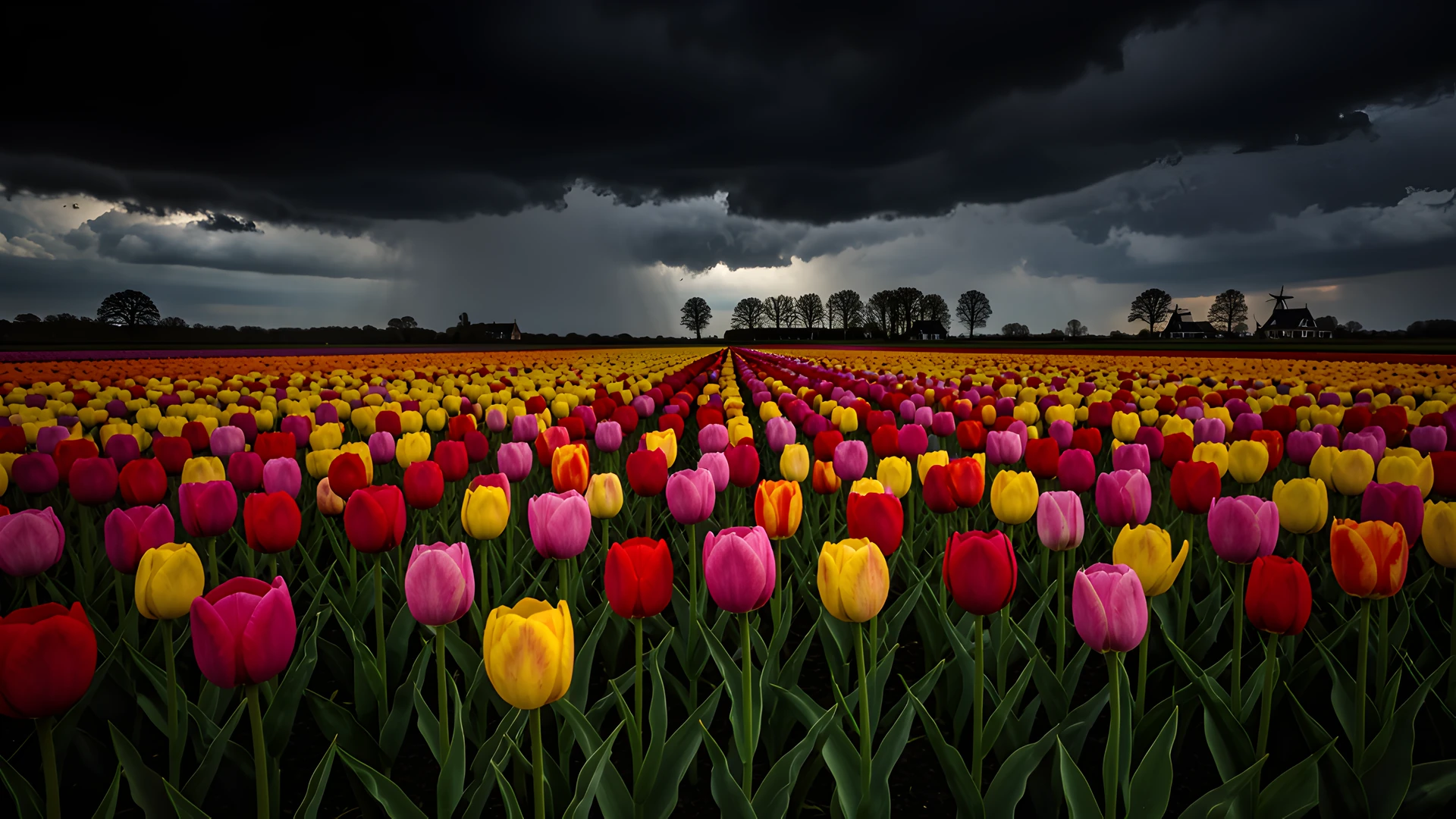 Stormy Tulip Field