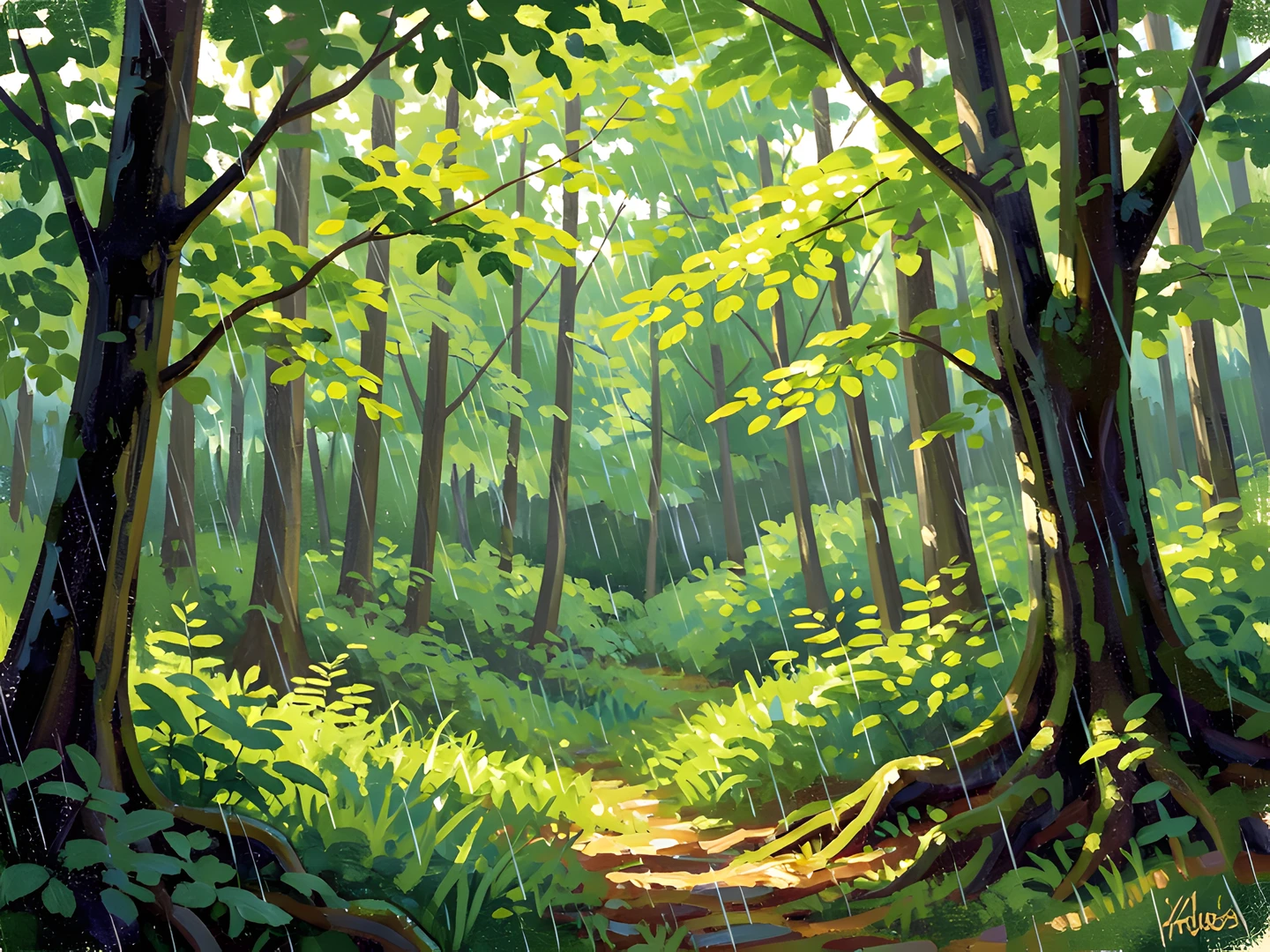 Impressionist Forest Scene