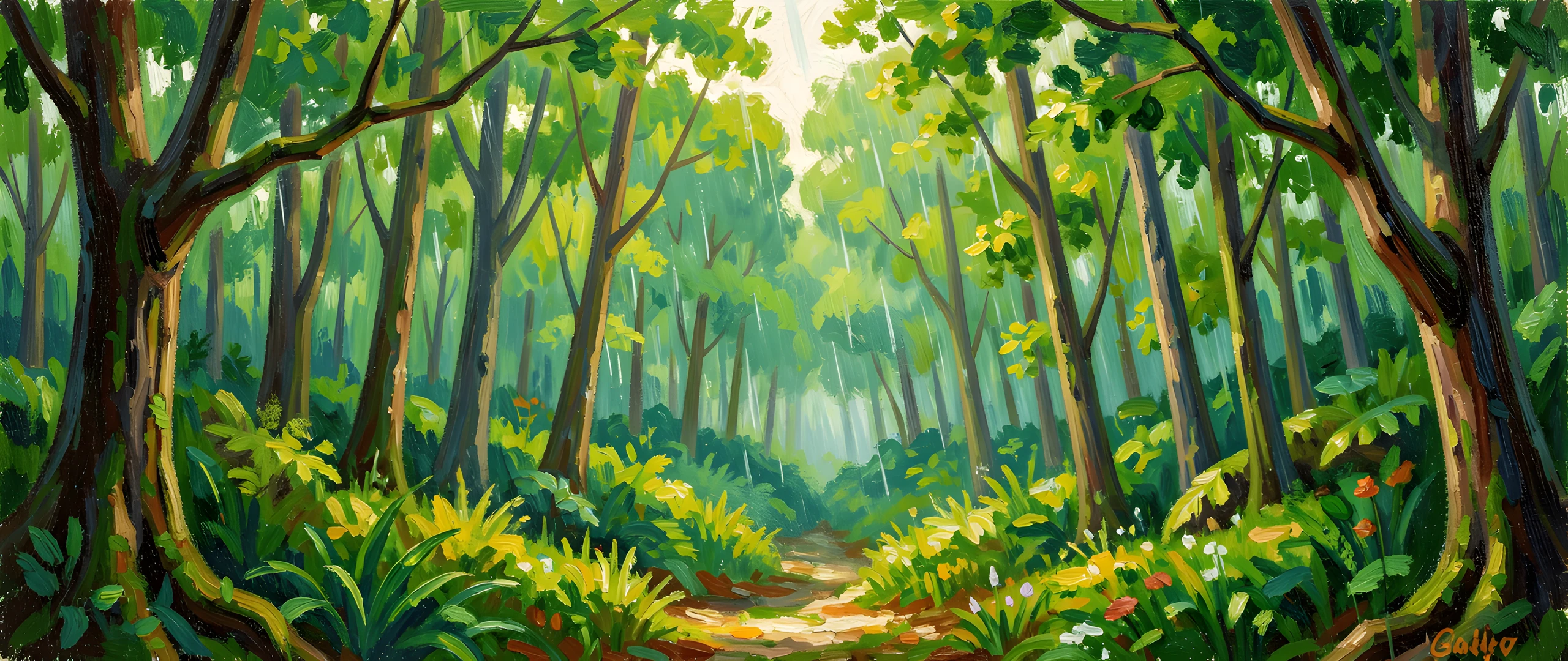 Impressionist Forest Scene