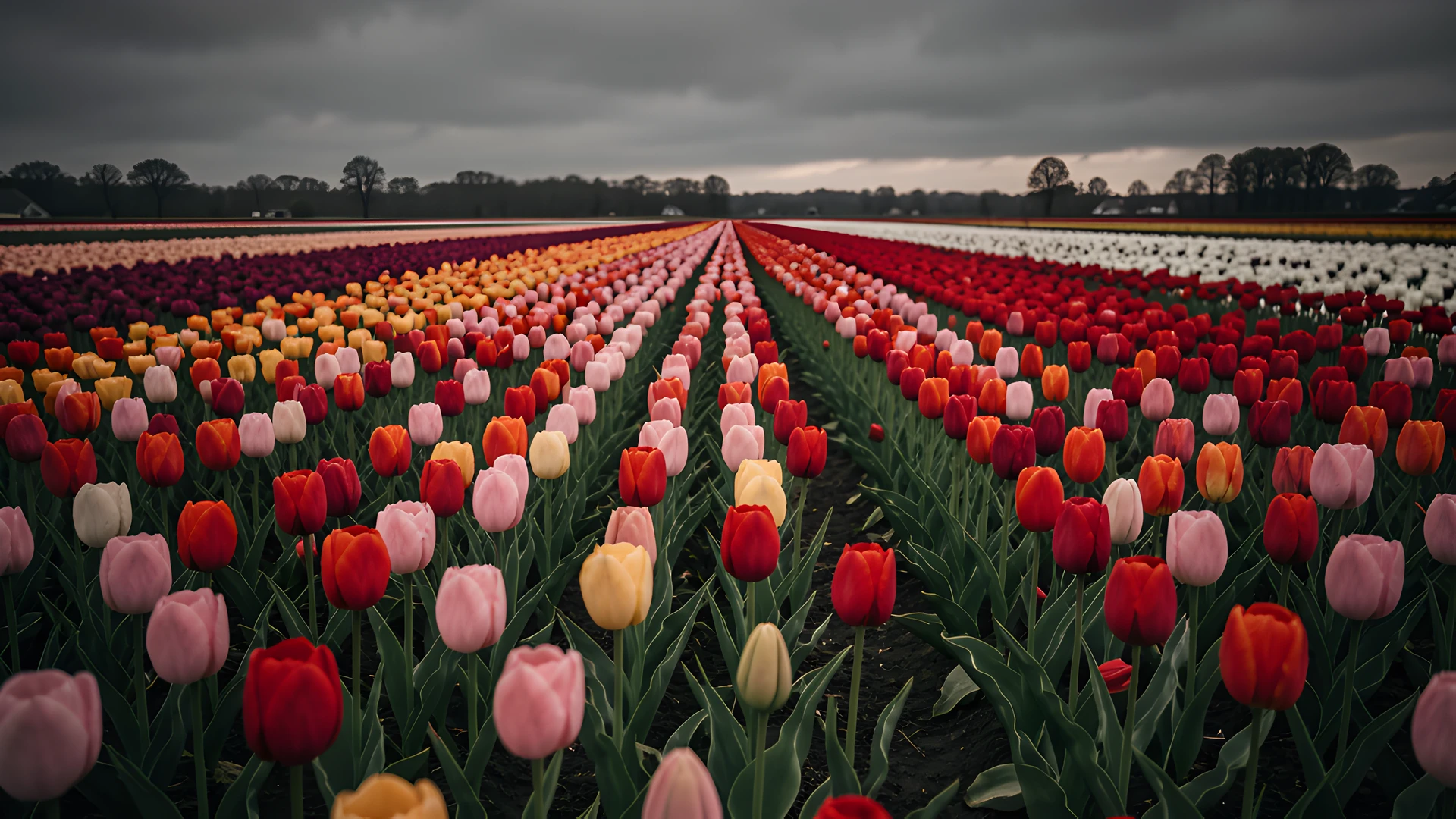 Rainy Tulip Fields