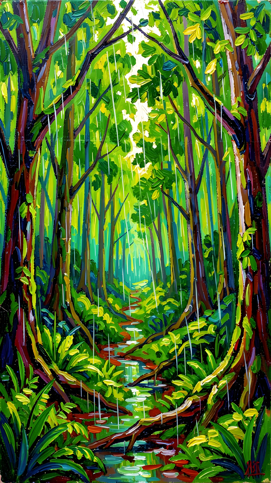 Impressionist Forest Scene