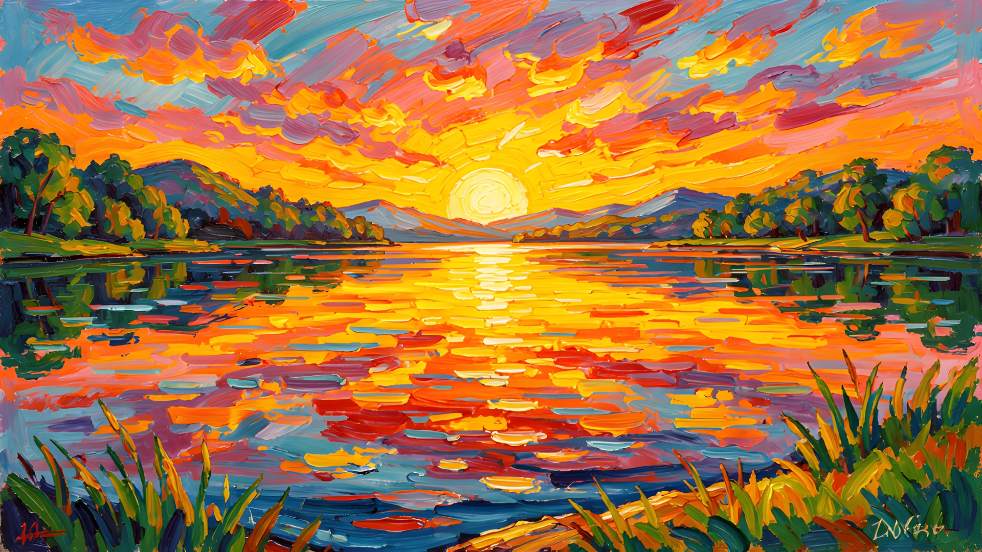 Impressionist Lake Scene