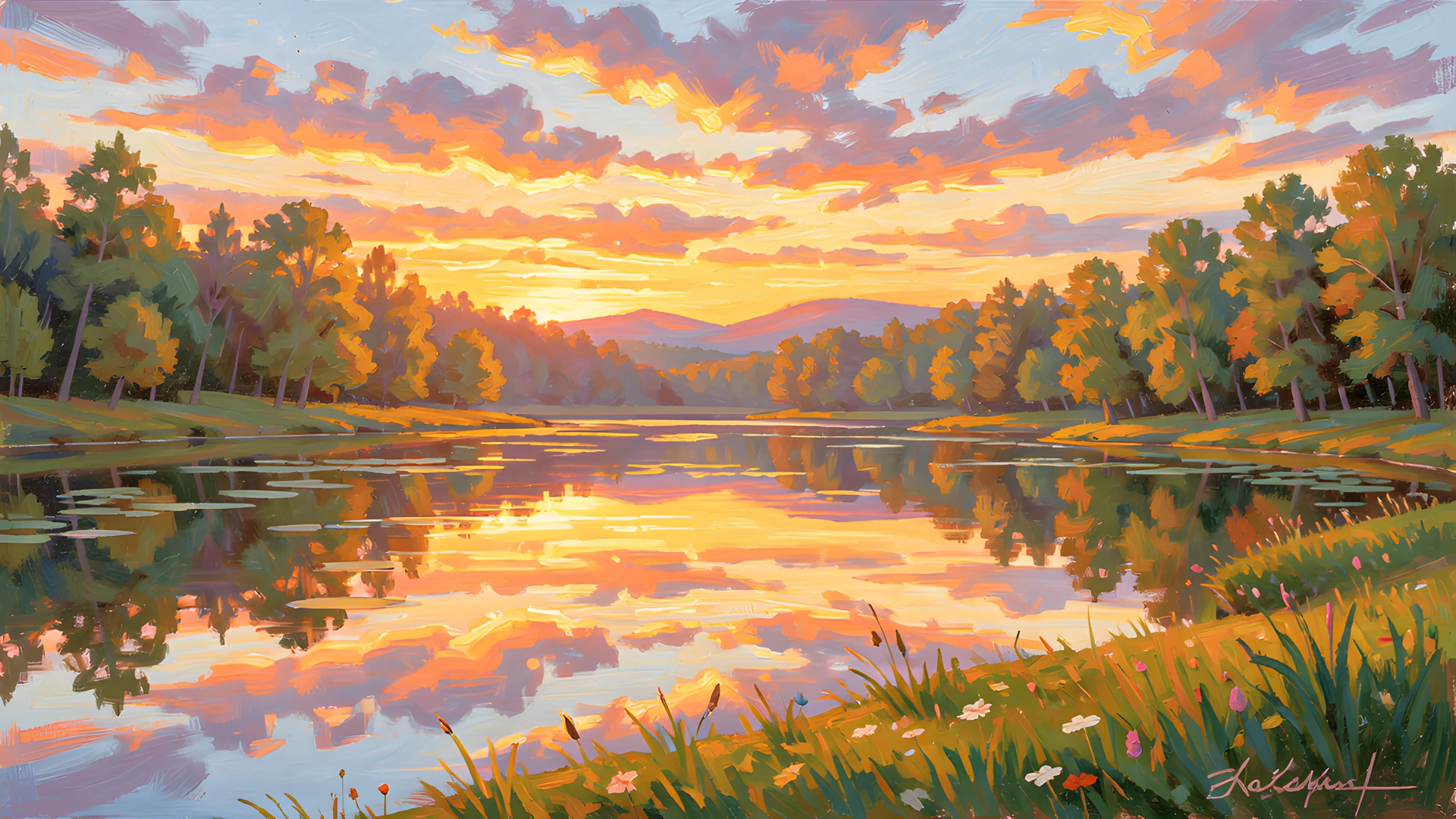 Impressionist Lake Scene