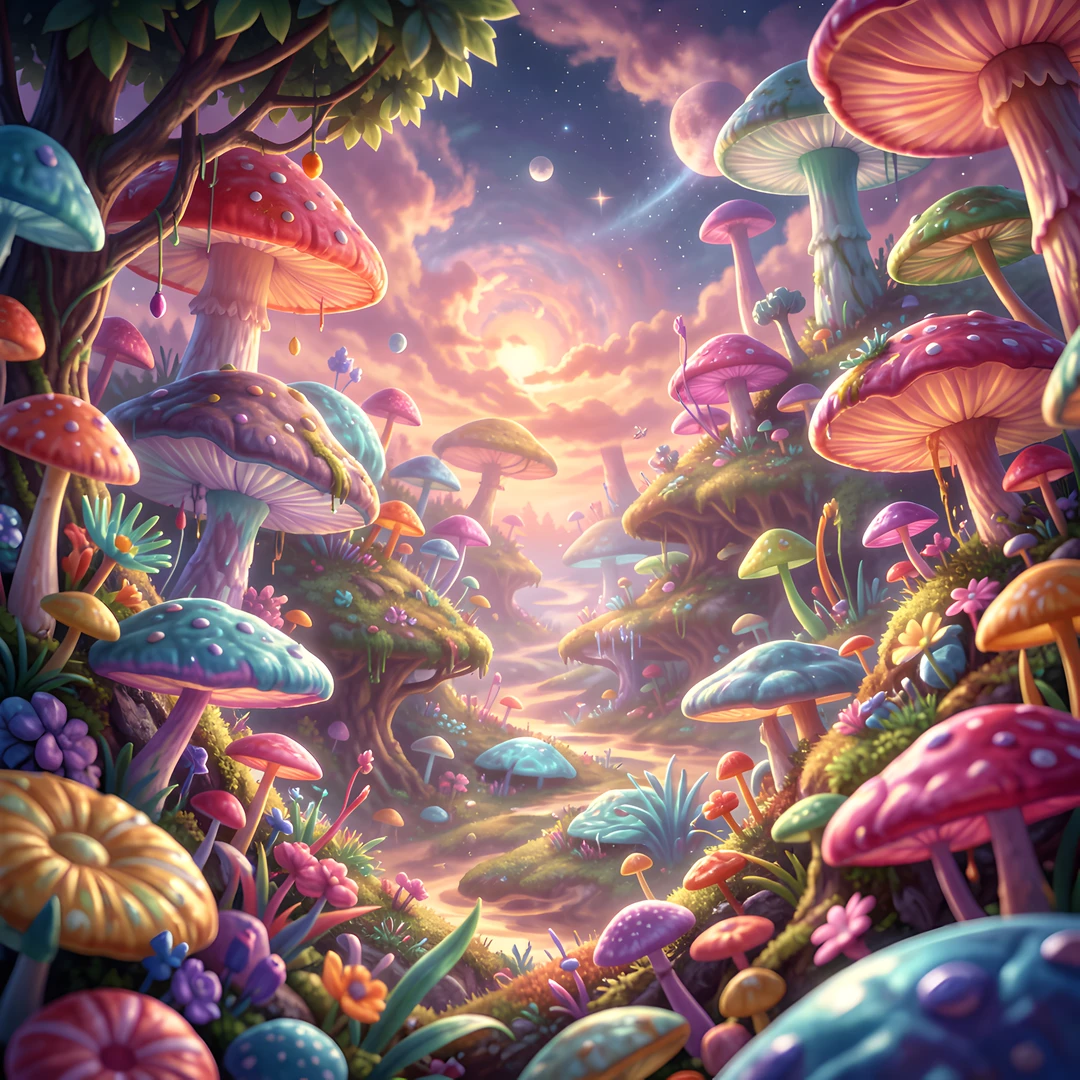 Vibrant Mushroom Forest