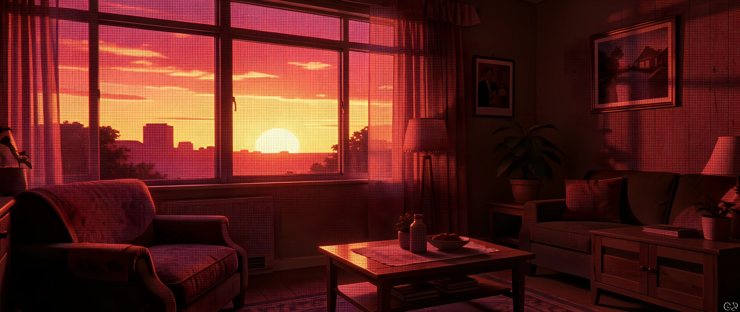 Retro Grid Sunset