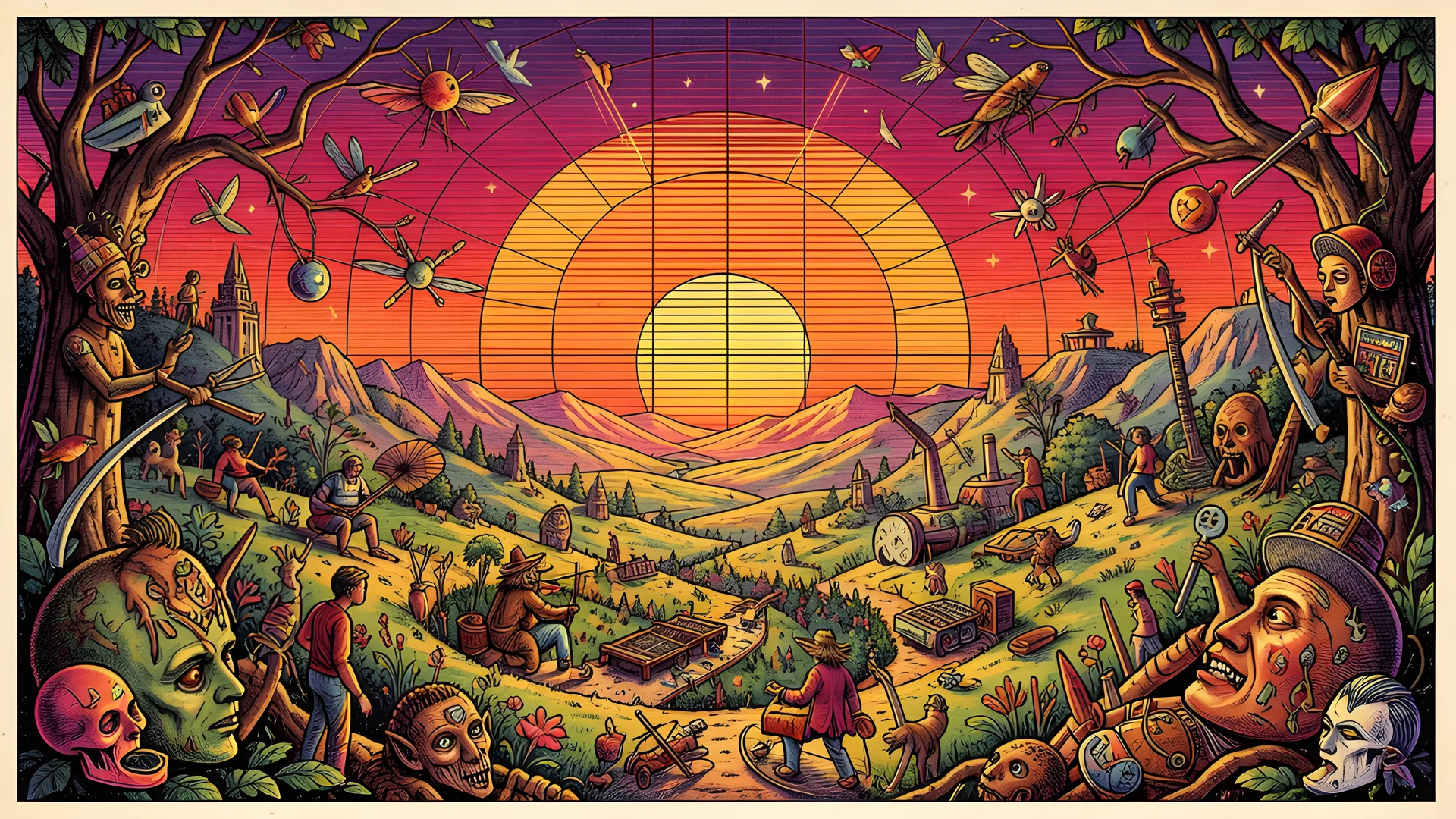 Retro Sunset Grid