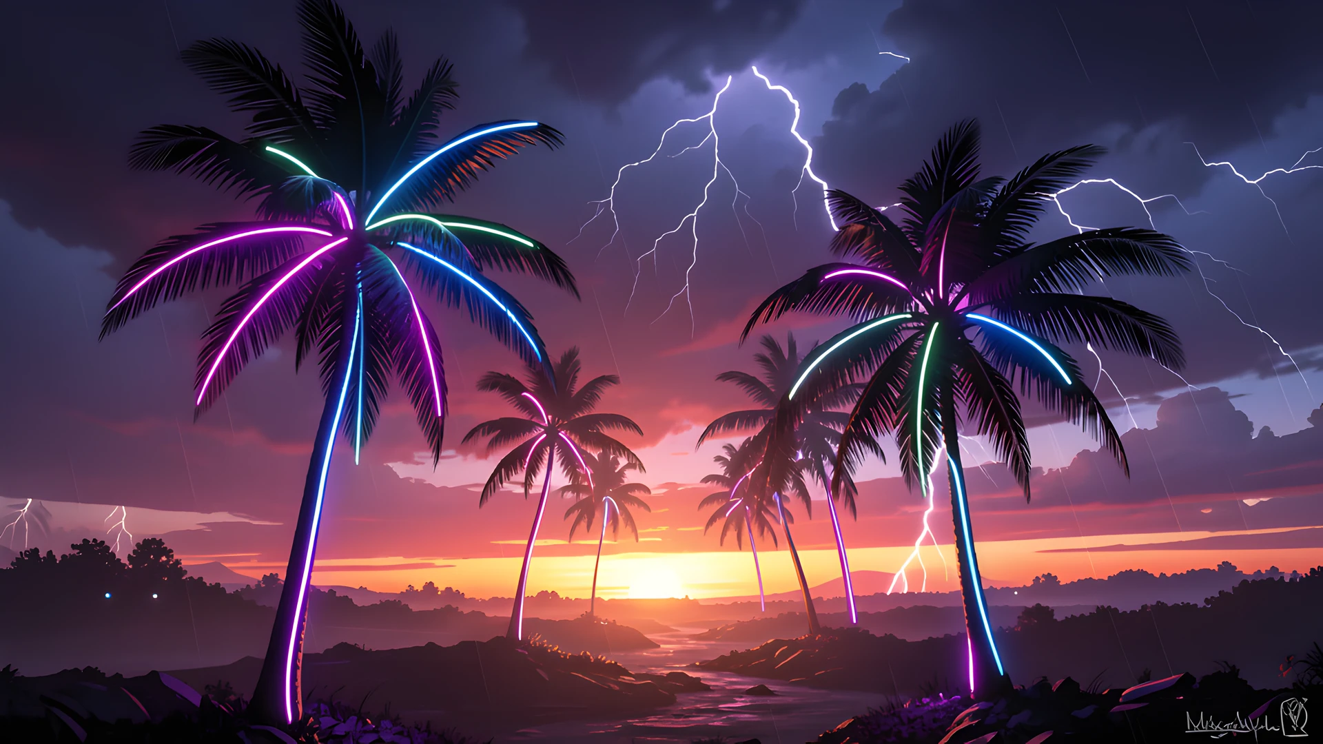 Neon Palm Storm
