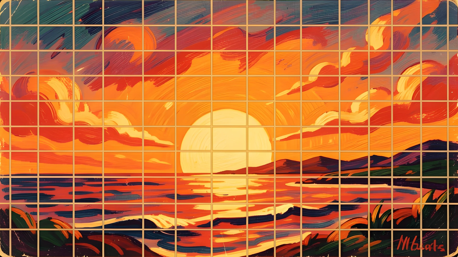 Retro Sunset Grid