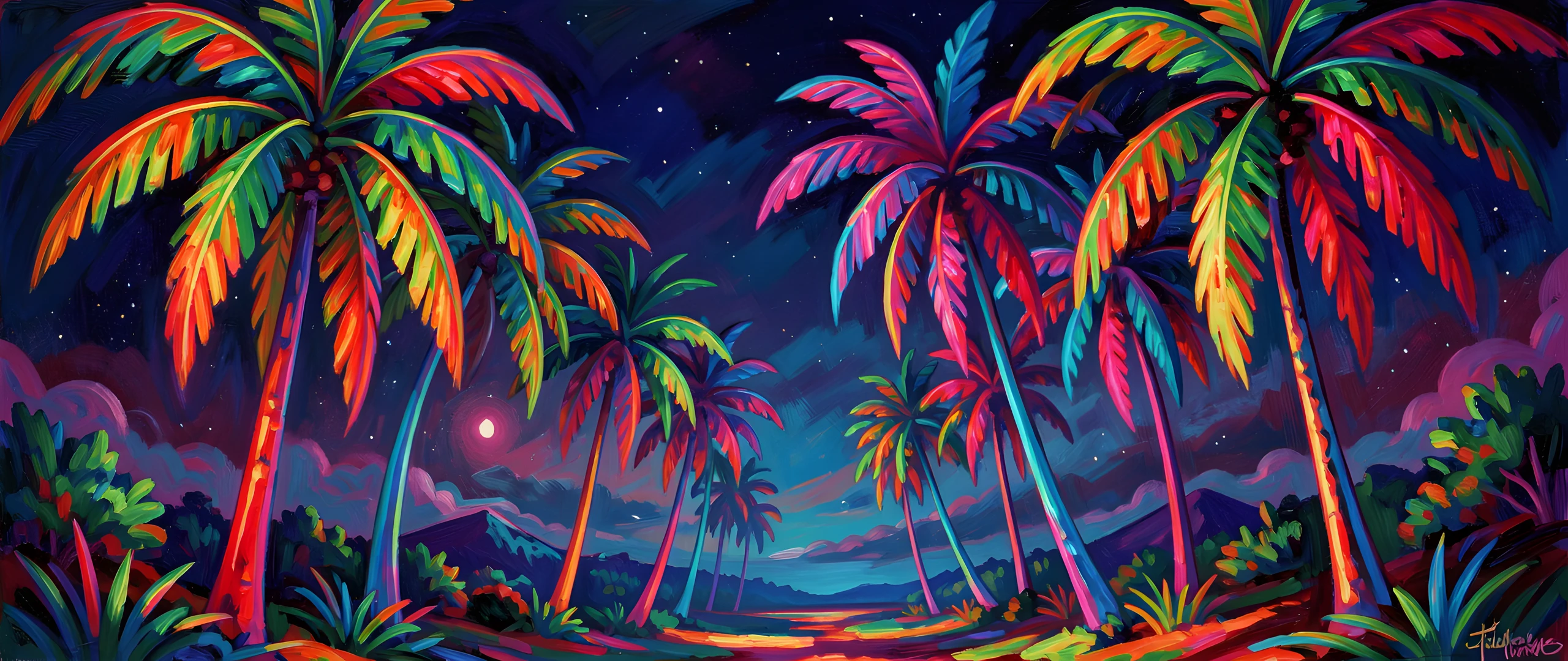 Moonlit Palm Grove