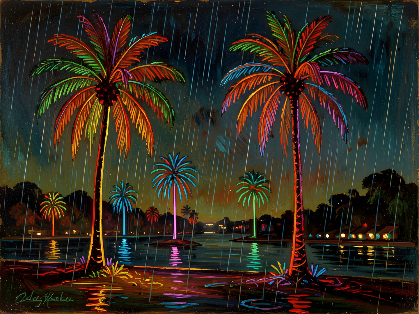 Rainy Palm Night