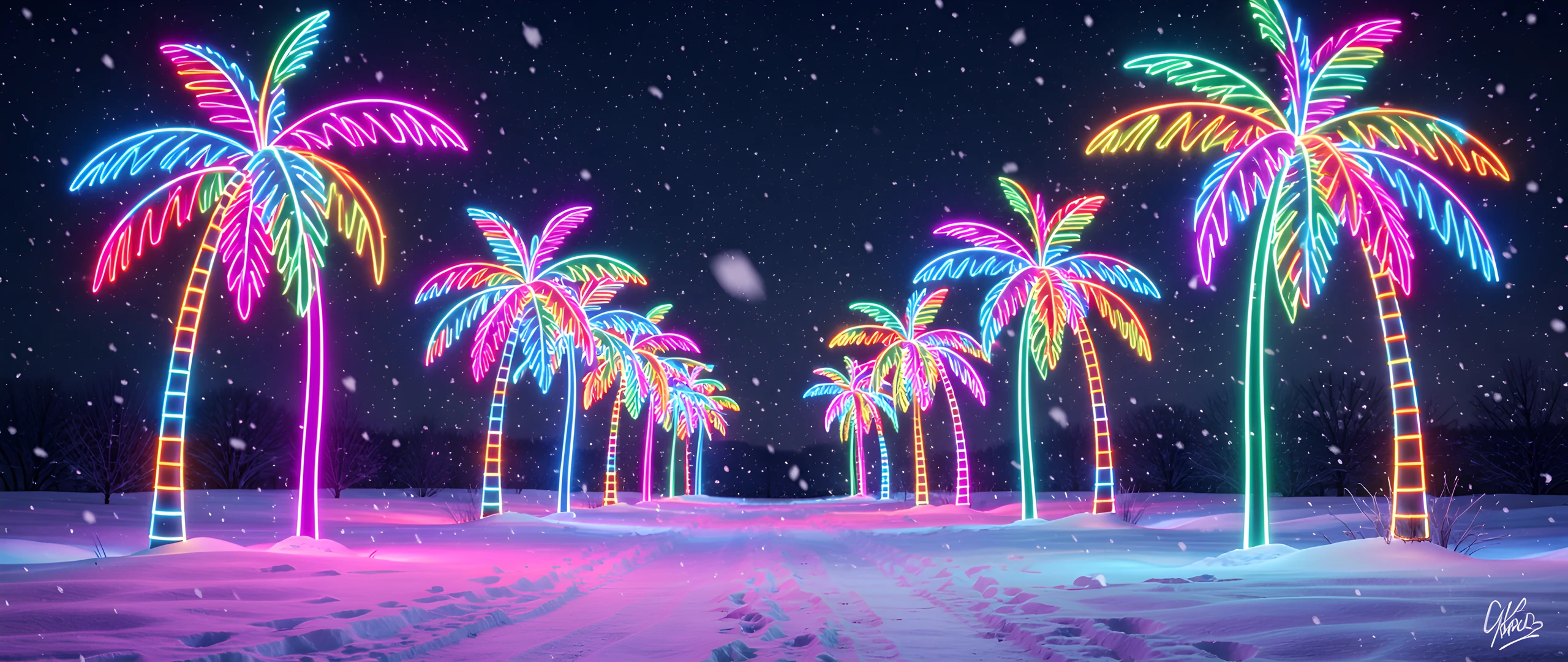 Glowing Palm Trees