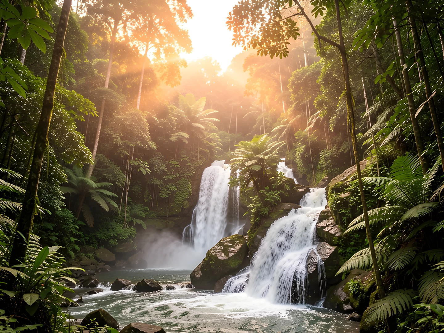 Tropical Waterfall Scene