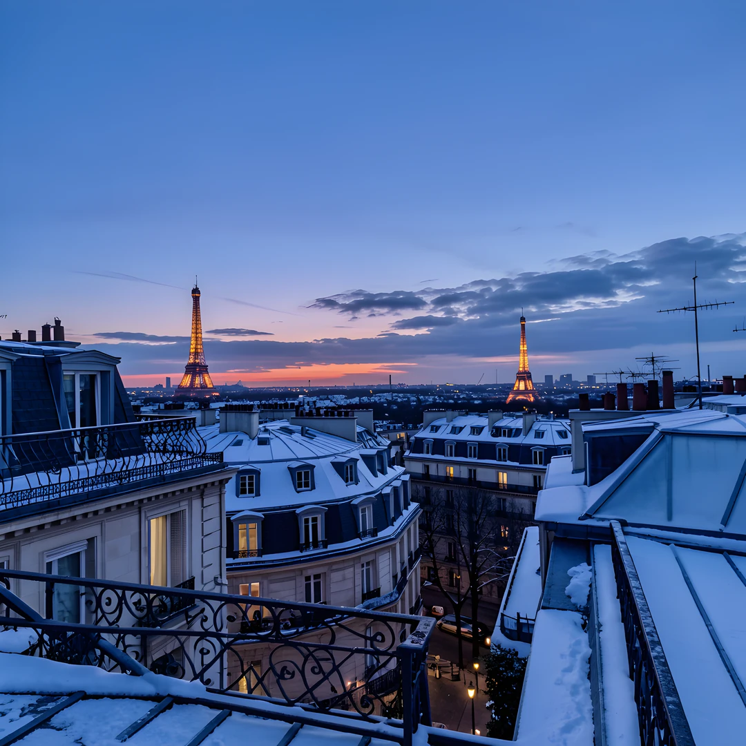Snowy Paris Rooftops