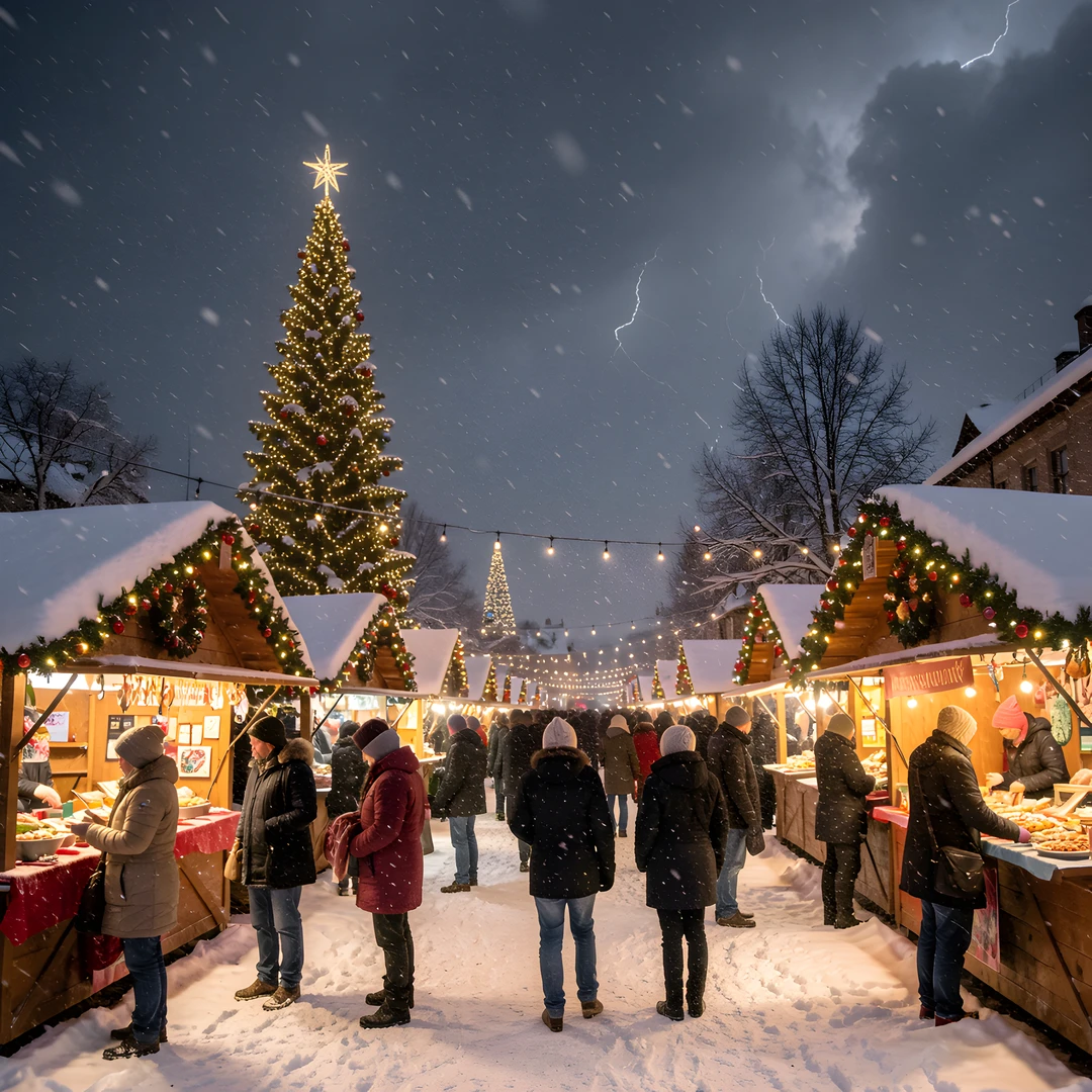 Snowy Village Night