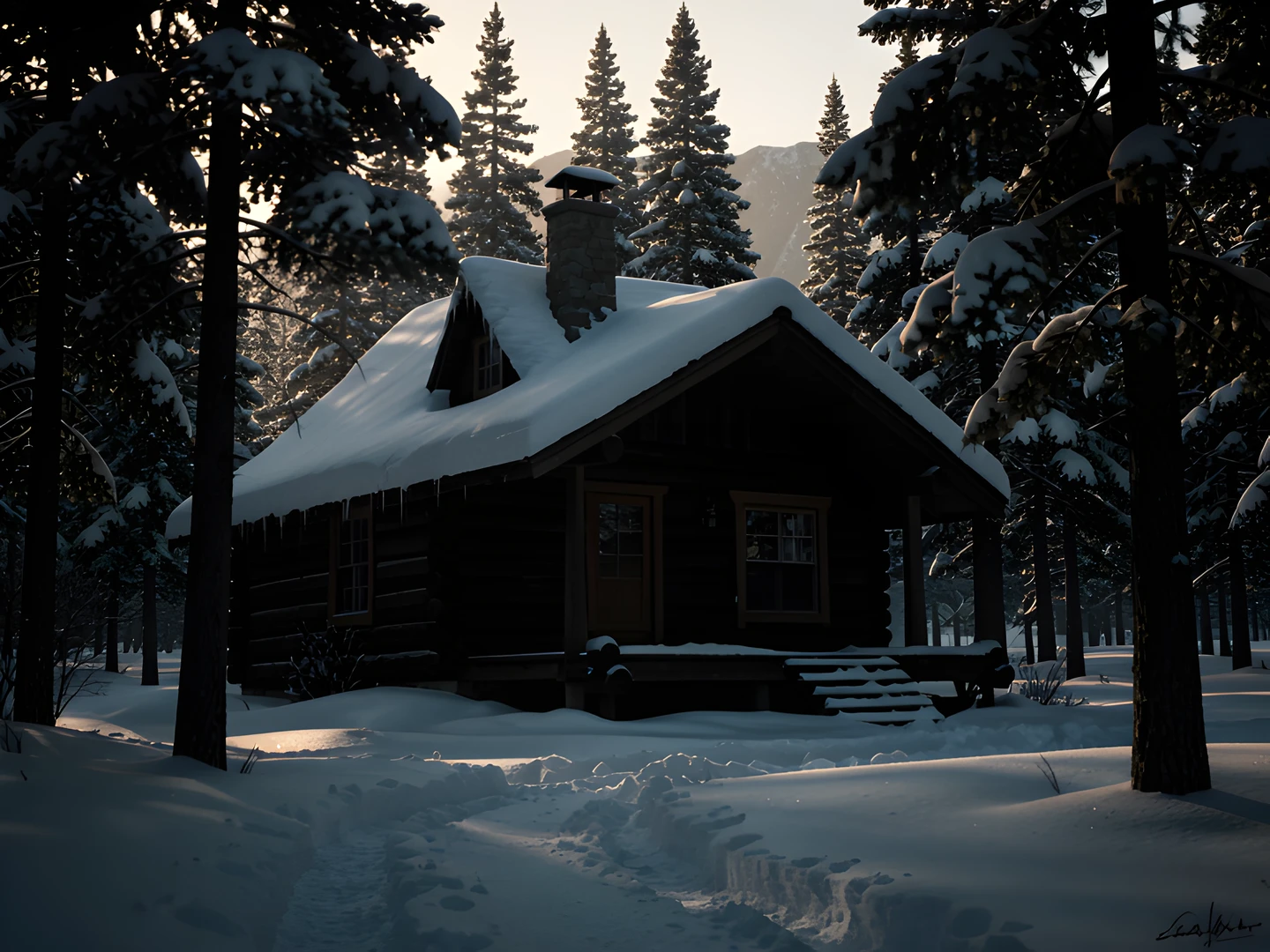 Cabin Winter Scene