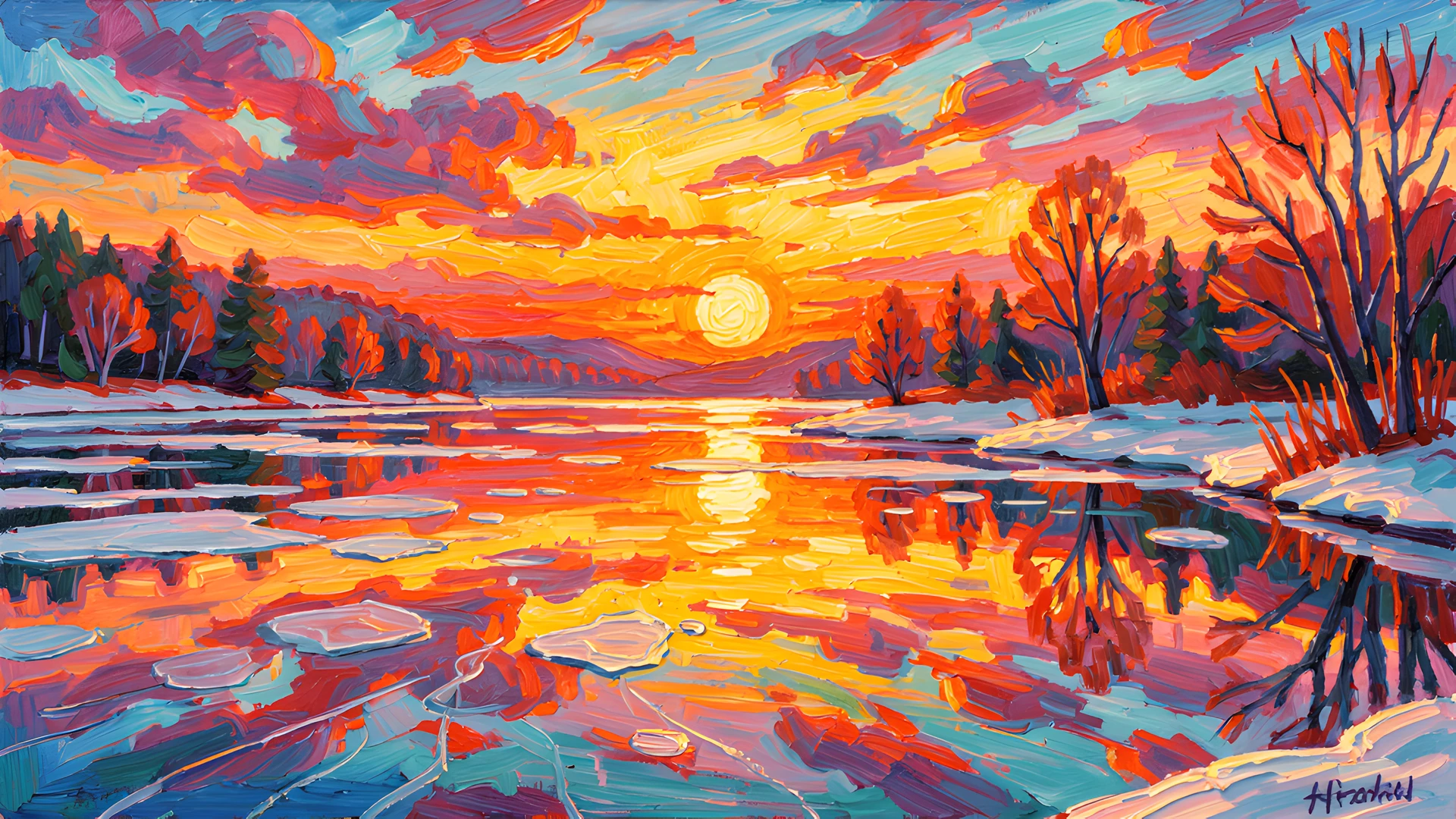 Impressionist Lake Scene