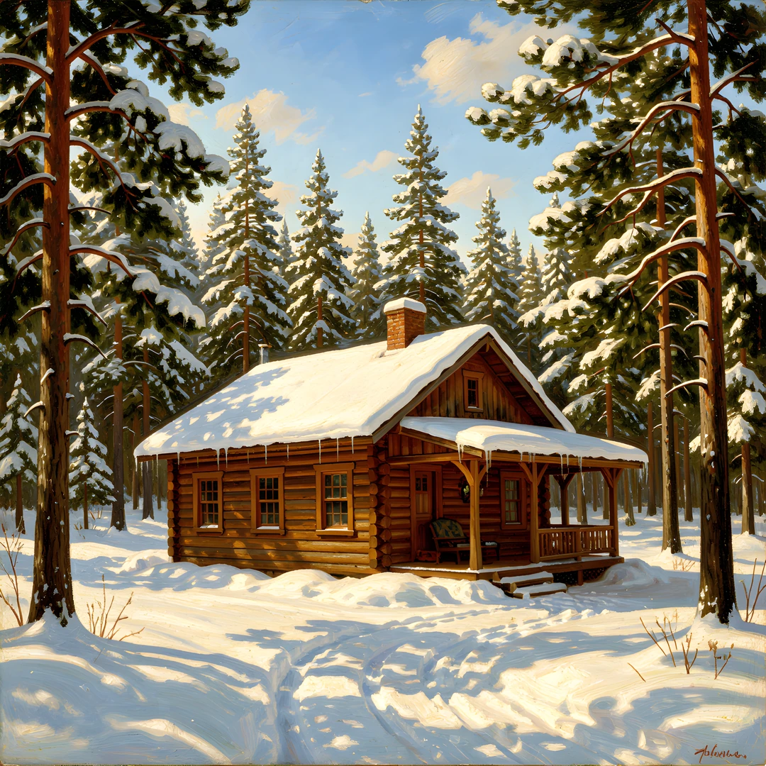 Winter Cabin Scene