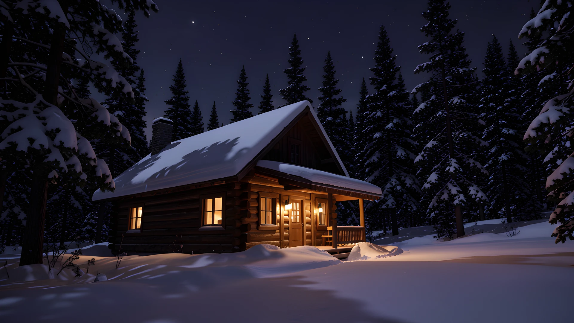 Snowy Cabin Scene